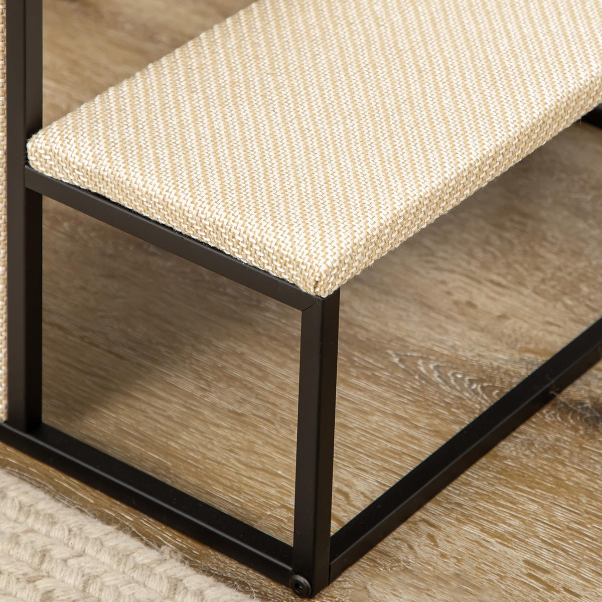 Pet Stairs 3-Step Cat Stairs Dog Stairs With Scratching Board And Hanging Play Ball Animal Stairs Steel Sisal Cream White + Black 51X54X53Cm