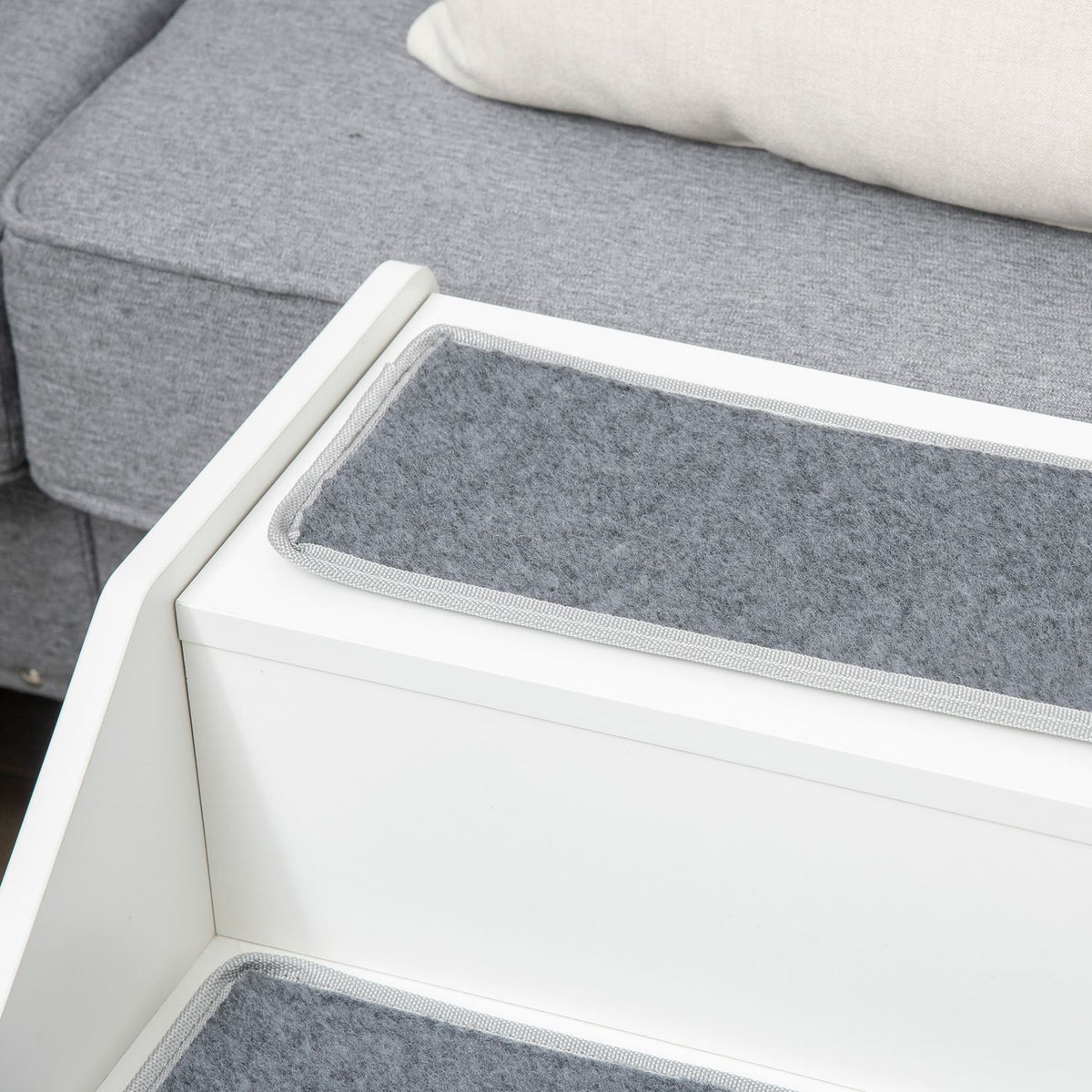 Pet Stairs 3 Step Dog Ramp With Sleeping Cave & 3 Carpets, Non-Slip For Small Dogs And Cats, Plush, White