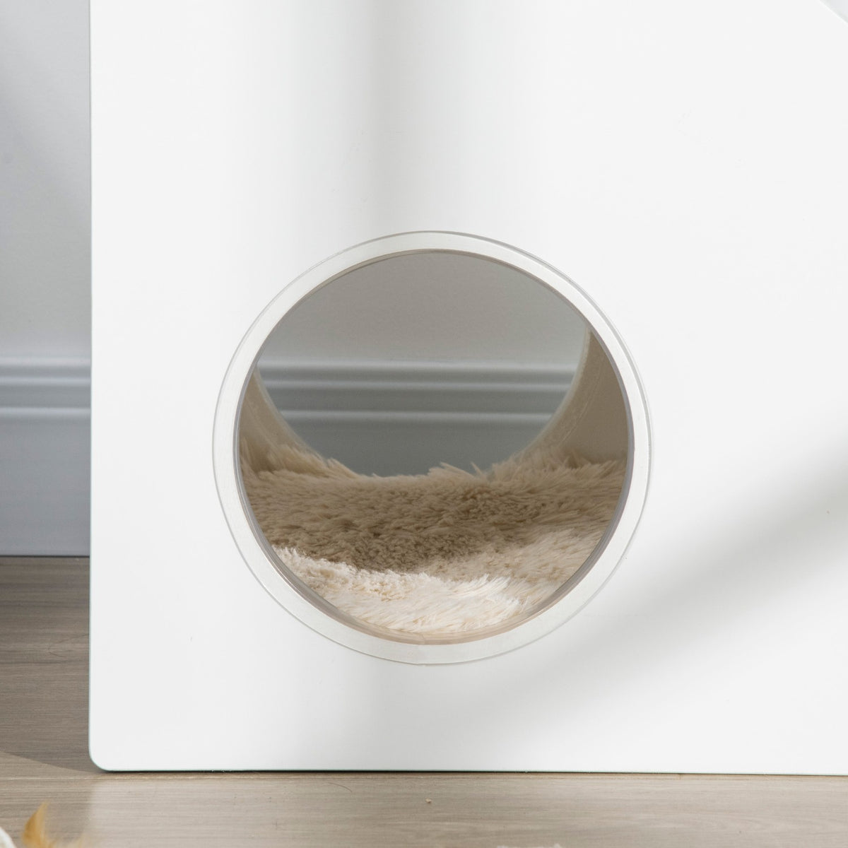 Pet Stairs 3 Step Dog Ramp With Sleeping Cave & 3 Carpets, Non-Slip For Small Dogs And Cats, Plush, White