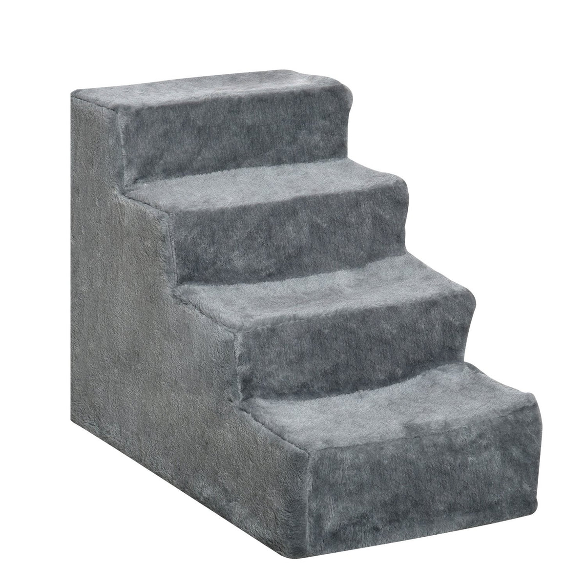 Pet Stairs 4-Step Dog Ramp With Removable Cover, Cat Stairs, Chipboard, Plush, Gray, 60X35X44Cm