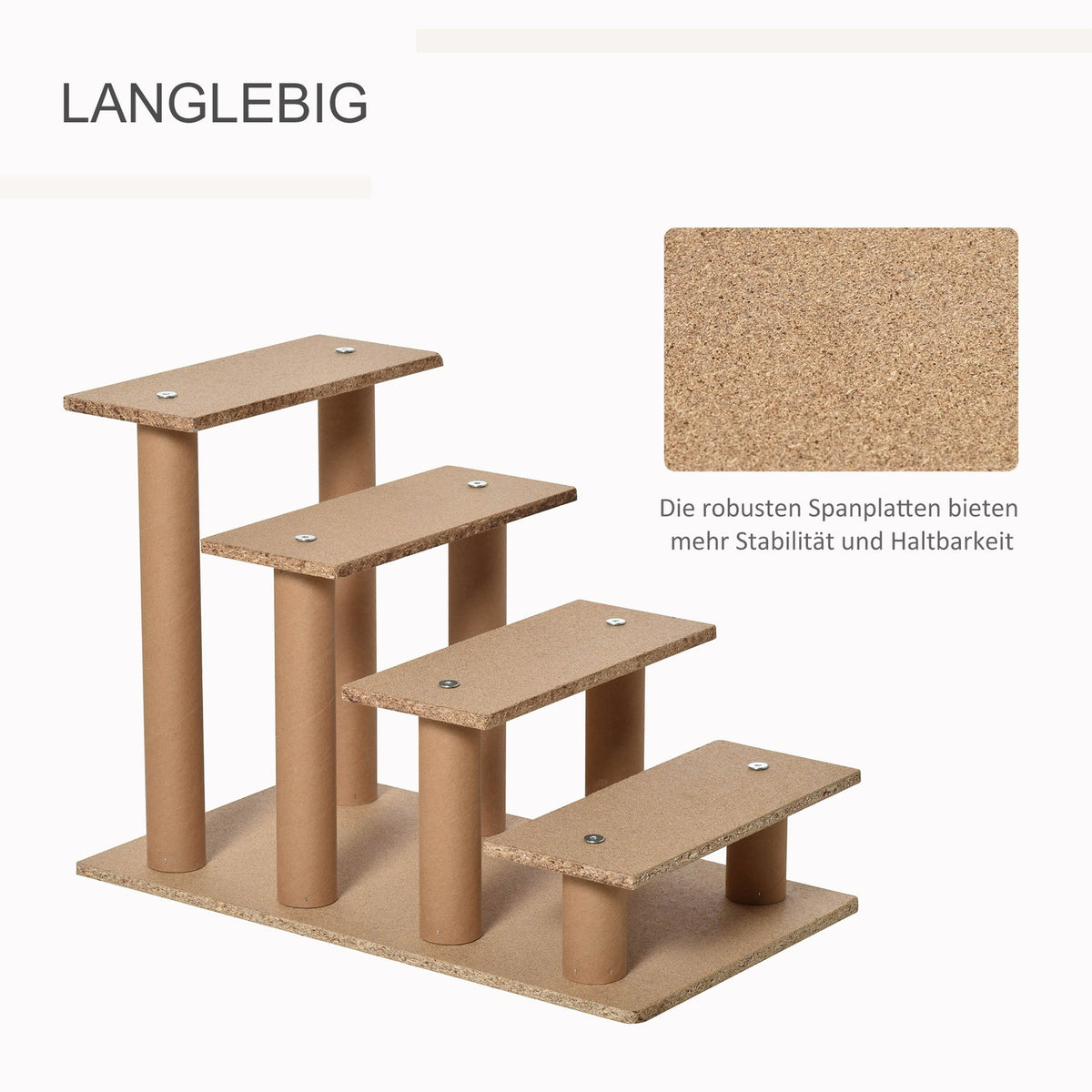Pet Stairs 4-Step Dog Ramp with Removable Cover Cat Stairs Dog Stairs Animal Stairs Chipboard Plush Beige 60 x 35 x 44 cm