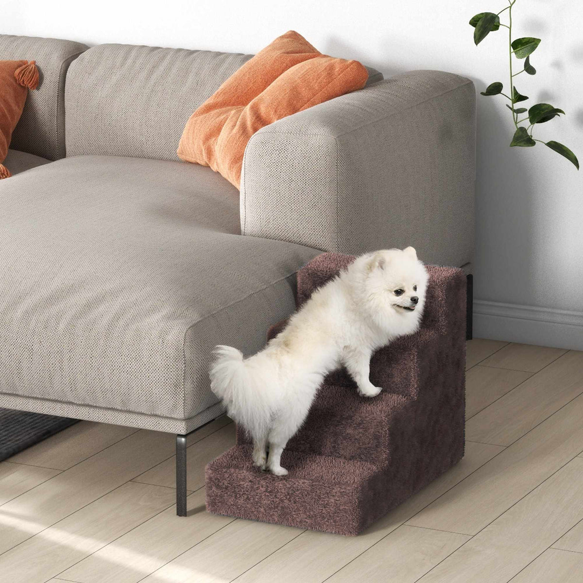 Pet Stairs, 4-Step, Removable Cover, 44 cm, Brown