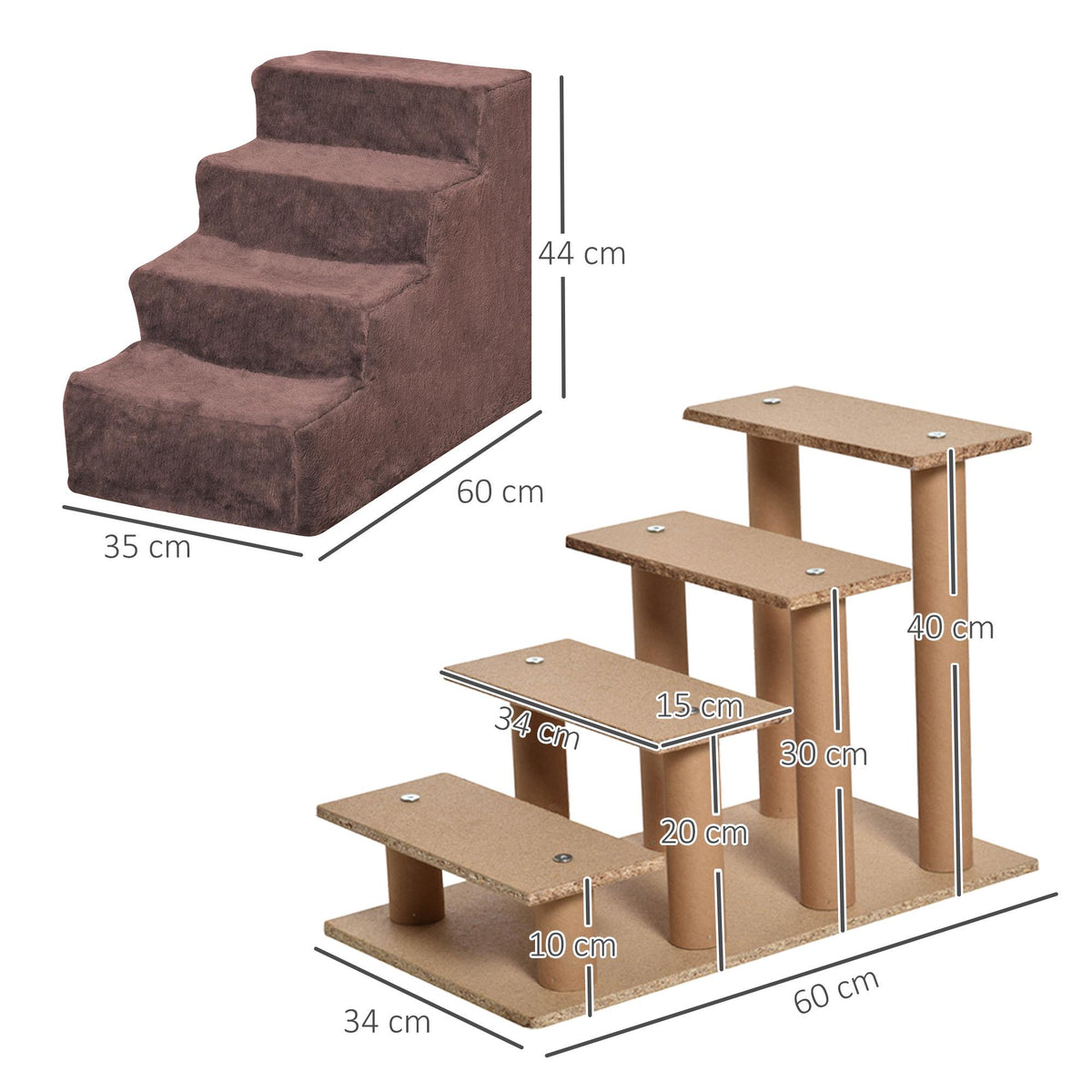 Pet Stairs, 4-Step, Removable Cover, 44 cm, Brown