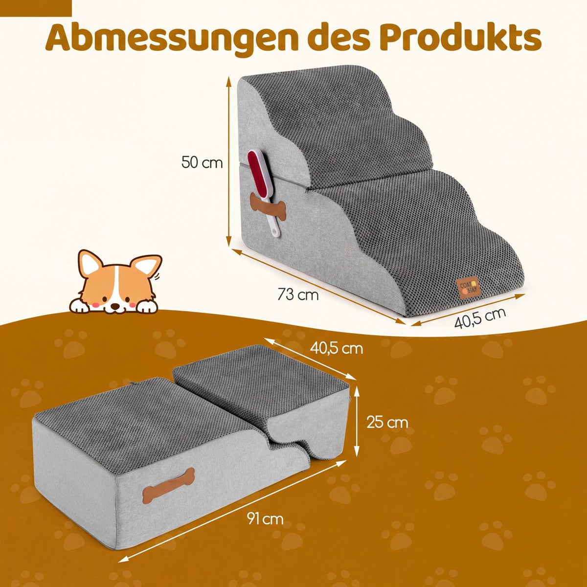 Pet Stairs 4 Steps, Convertible Bed, Non-Slip, Grey
