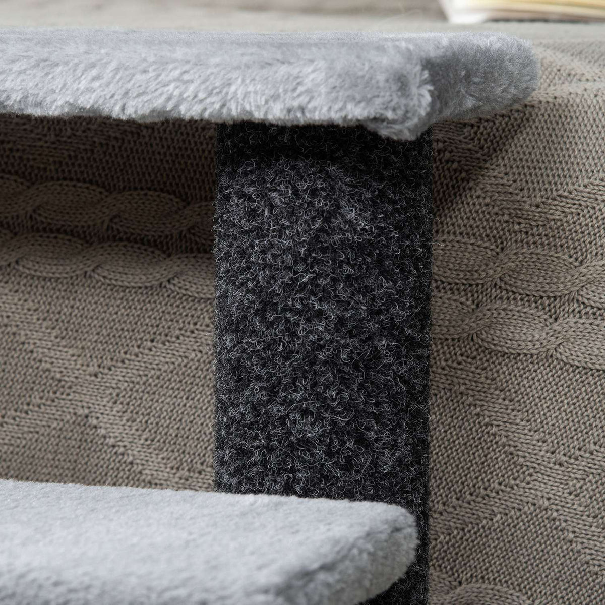 Pet Stairs Cat Stairs With Scratching Post Ball 4-Step Dog Stairs Animal Stairs Chipboard Plush Jute Gray 60 X 40 X 64 Cm