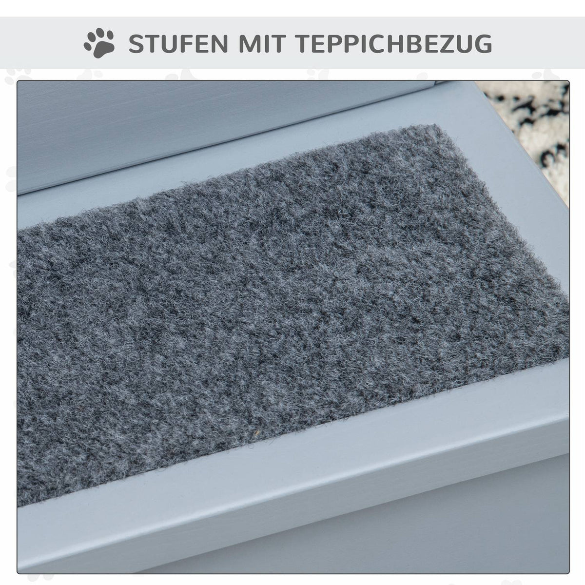 Pet Stairs Dog Stairs With 3 Steps & Carpet, Storage Space, Gray, 40.5X44.5X38 Cm
