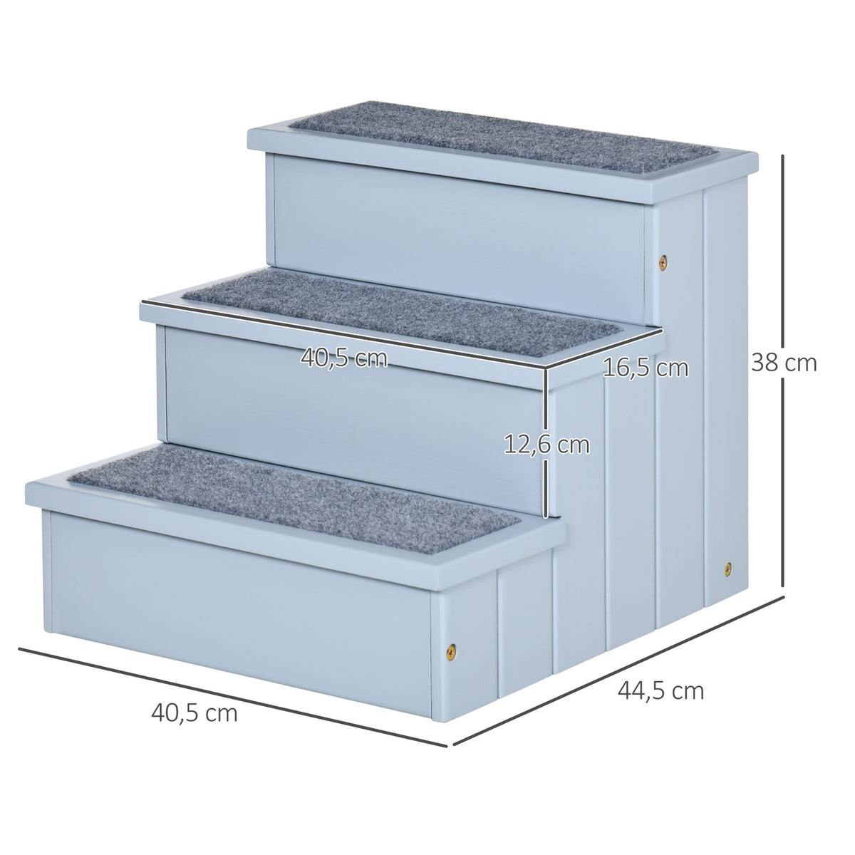 Pet Stairs Dog Stairs With 3 Steps & Carpet, Storage Space, Gray, 40.5X44.5X38 Cm