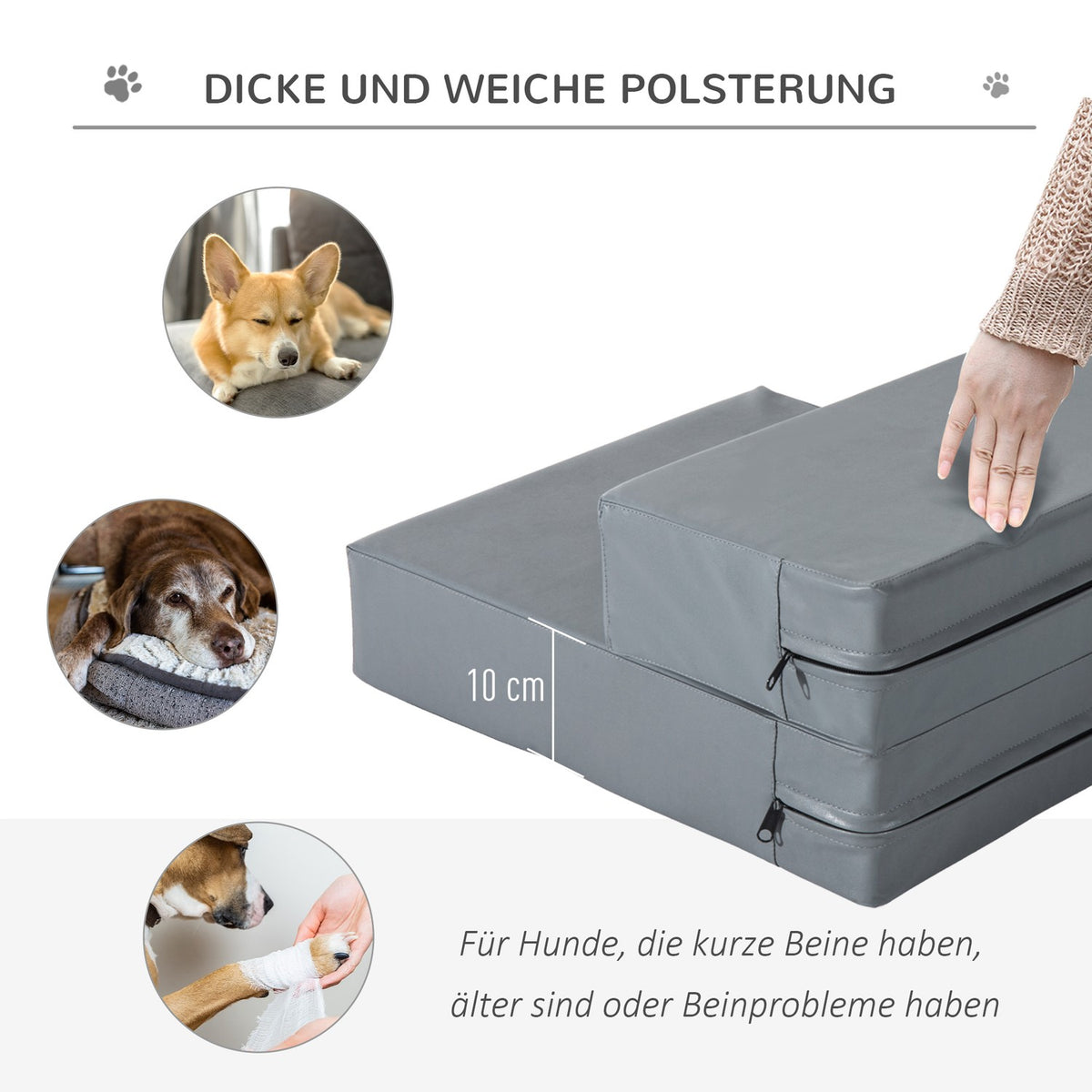 Pet Stairs Foldable 2-Step Pet Underlay For Cats & Dogs, Grey, L45Xw39Xh20 Cm