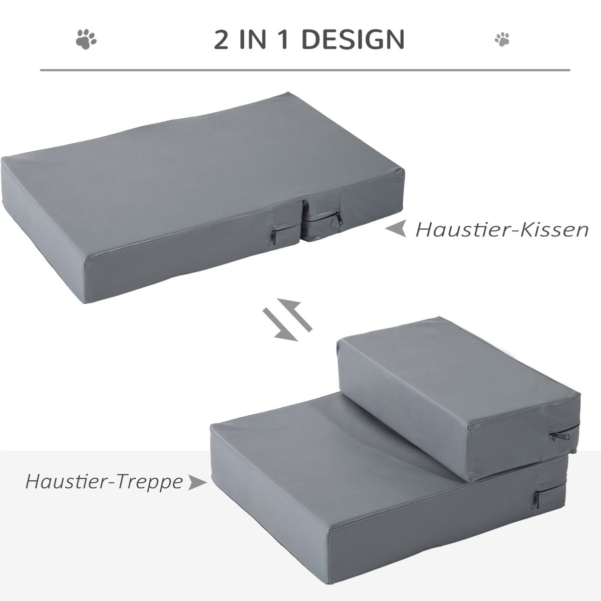 Pet Stairs Foldable 2-Step Pet Underlay For Cats & Dogs, Grey, L45Xw39Xh20 Cm