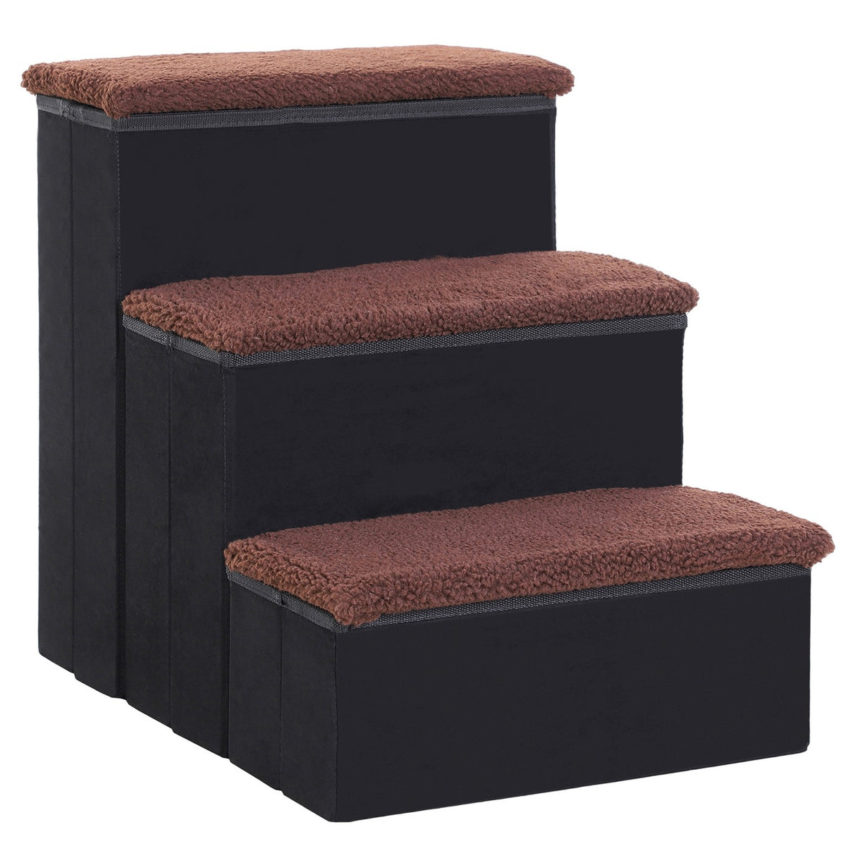 Pet Stairs Foldable Cat Stairs/Dog Stairs With 3 Steps & Storage Space, For Cats And Dogs, Mdf, Black, 40X54X48Cm
