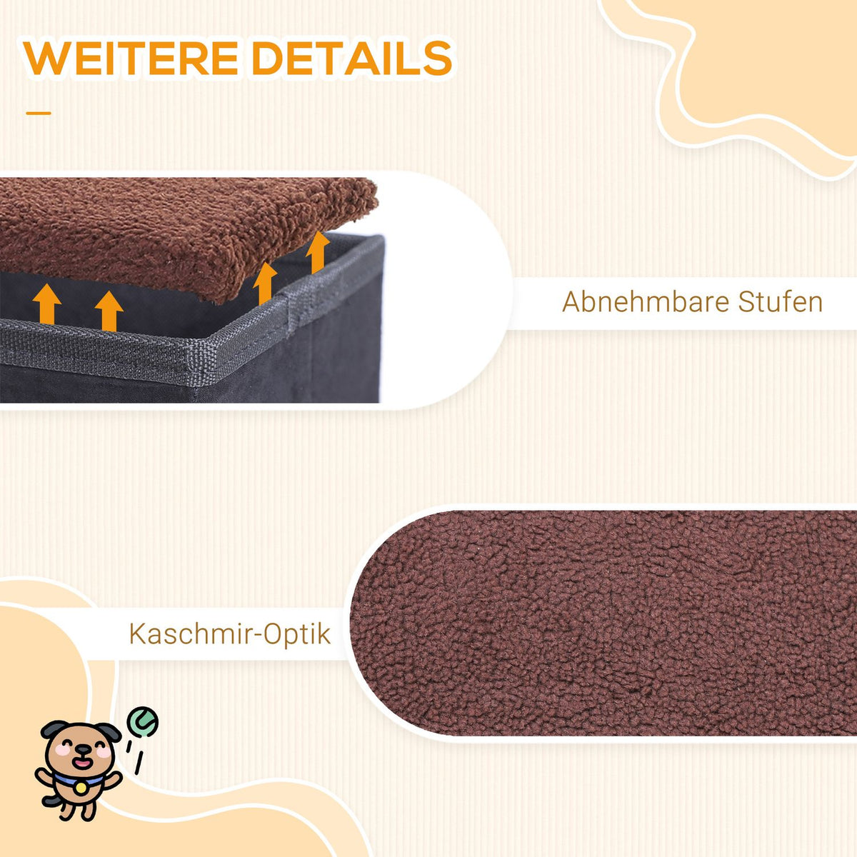 Pet Stairs Foldable Cat Stairs/Dog Stairs With 3 Steps & Storage Space, For Cats And Dogs, Mdf, Black, 40X54X48Cm
