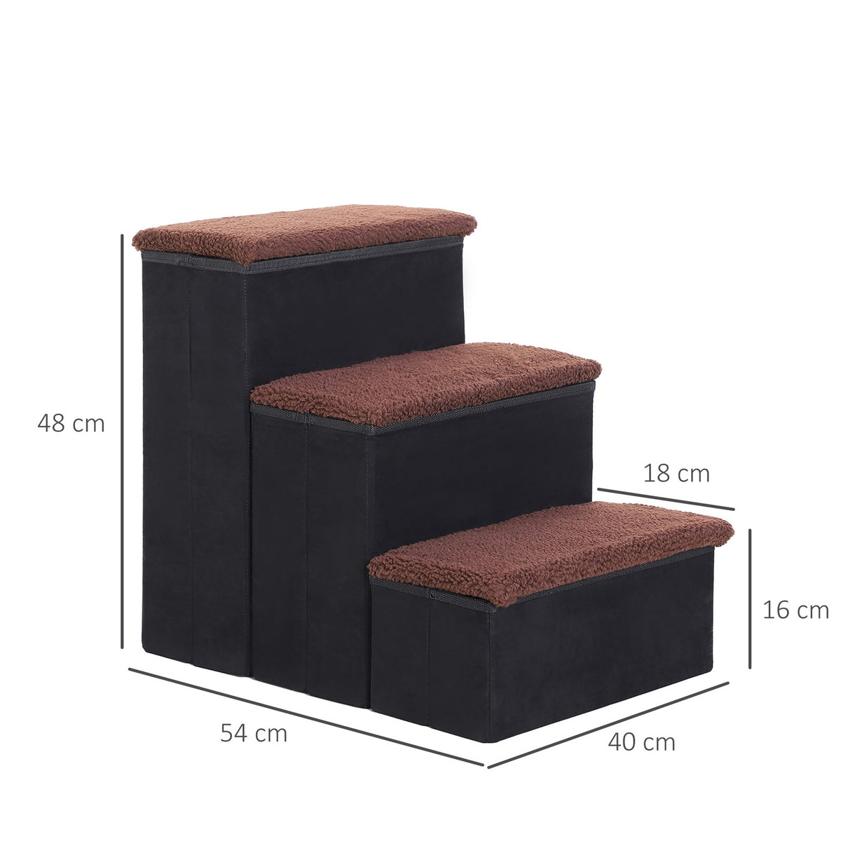 Pet Stairs Foldable Cat Stairs/Dog Stairs With 3 Steps & Storage Space, For Cats And Dogs, Mdf, Black, 40X54X48Cm