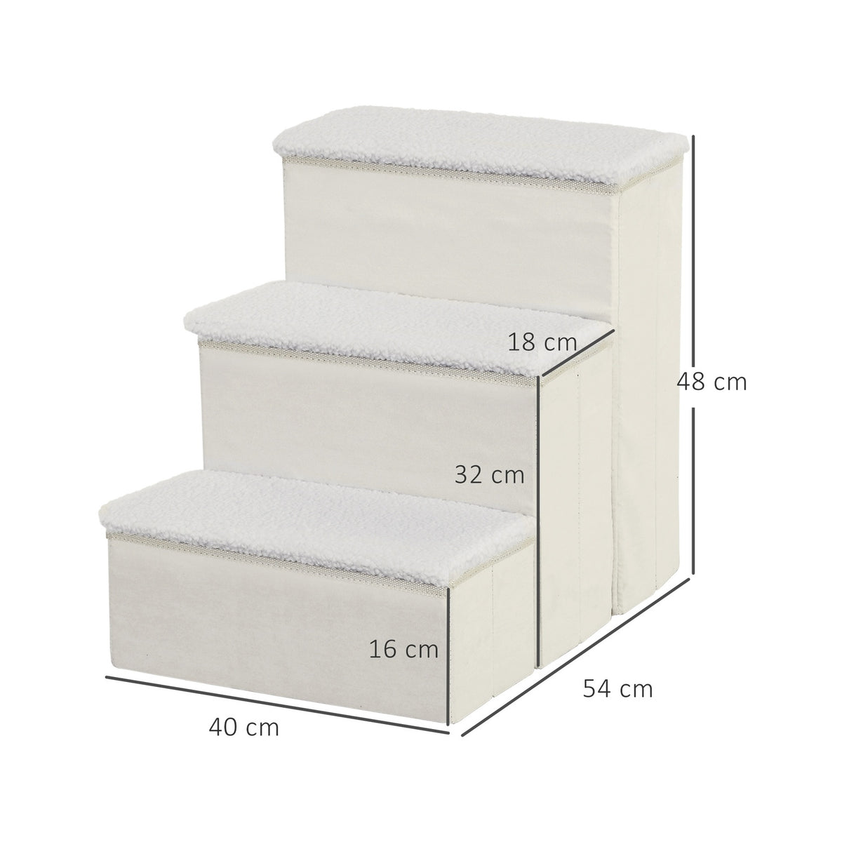 Pet Stairs Foldable Cat Stairs/Dog Stairs With 3 Steps & Storage Space, For Cats And Dogs, Mdf, White, 40X54X48Cm