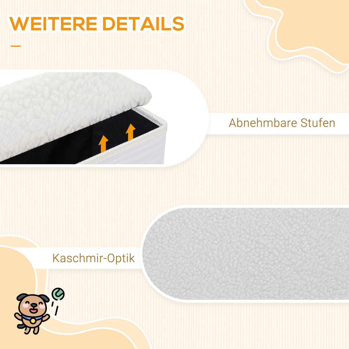 Pet Stairs Foldable Cat Stairs/Dog Stairs With 3 Steps & Storage Space, For Cats And Dogs, Mdf, White, 40X54X48Cm