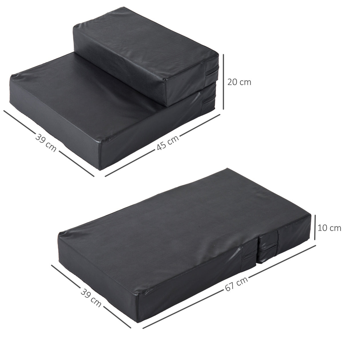 Pet Stairs Folding Pet Mat With 2 Steps, Dog Stairs For Cats And Dogs, Black, L45Xw39Xh20Cm