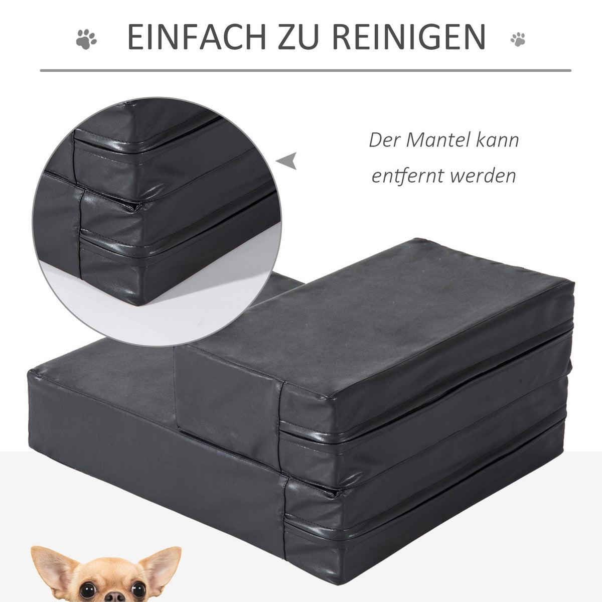 Pet Stairs Folding Pet Mat With 2 Steps, Dog Stairs For Cats And Dogs, Black, L45Xw39Xh20Cm