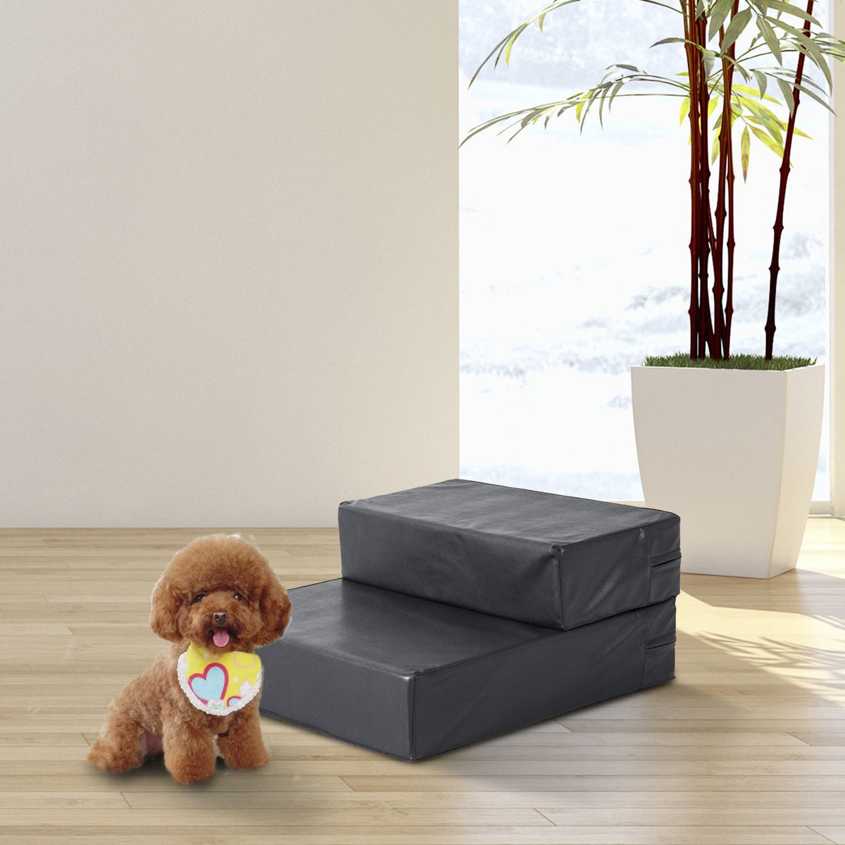 Pet Stairs Folding Pet Mat With 2 Steps, Dog Stairs For Cats And Dogs, Black, L45Xw39Xh20Cm
