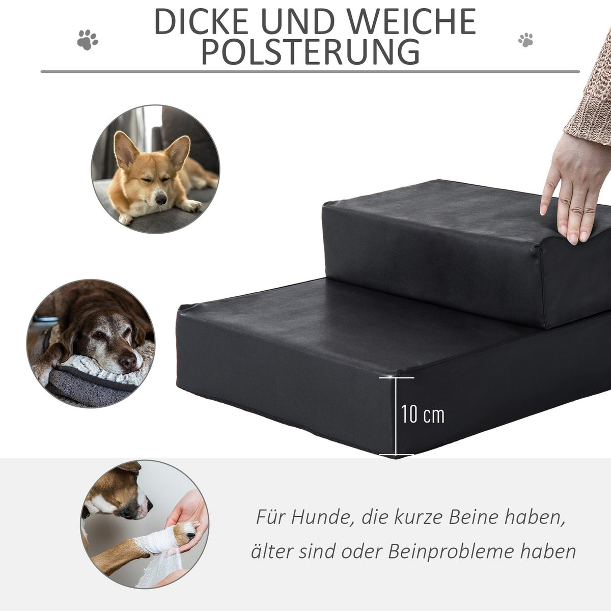 Pet Stairs Folding Pet Mat With 2 Steps, Dog Stairs For Cats And Dogs, Black, L45Xw39Xh20Cm
