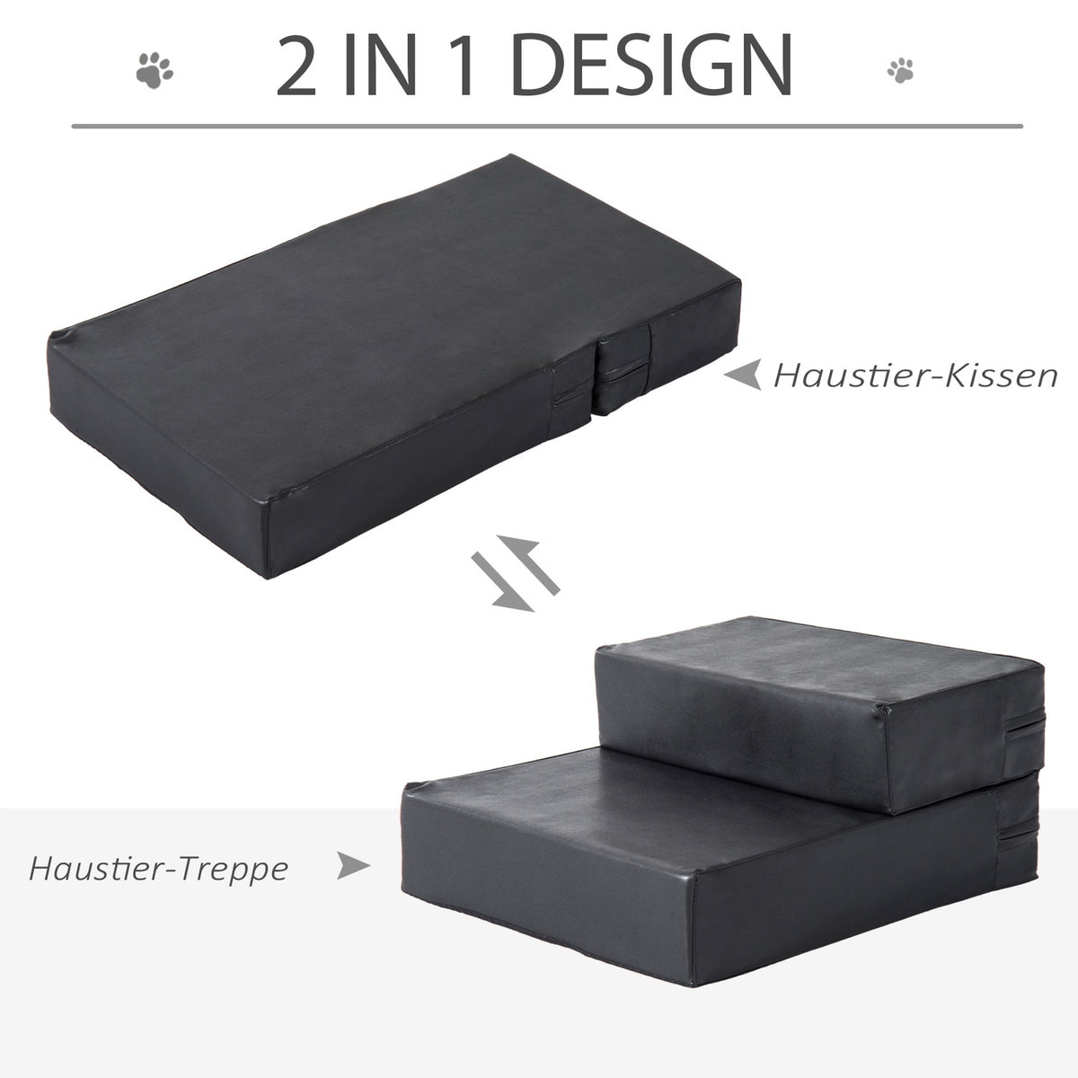 Pet Stairs Folding Pet Mat With 2 Steps, Dog Stairs For Cats And Dogs, Black, L45Xw39Xh20Cm