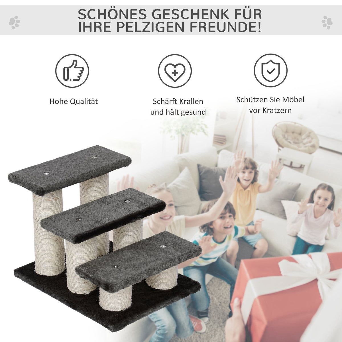 Pet Stairs For Cats And Dogs 3-Step Dog Stairs & Cat Stairs, Plush, Dark Gray, 45X35X34Cm