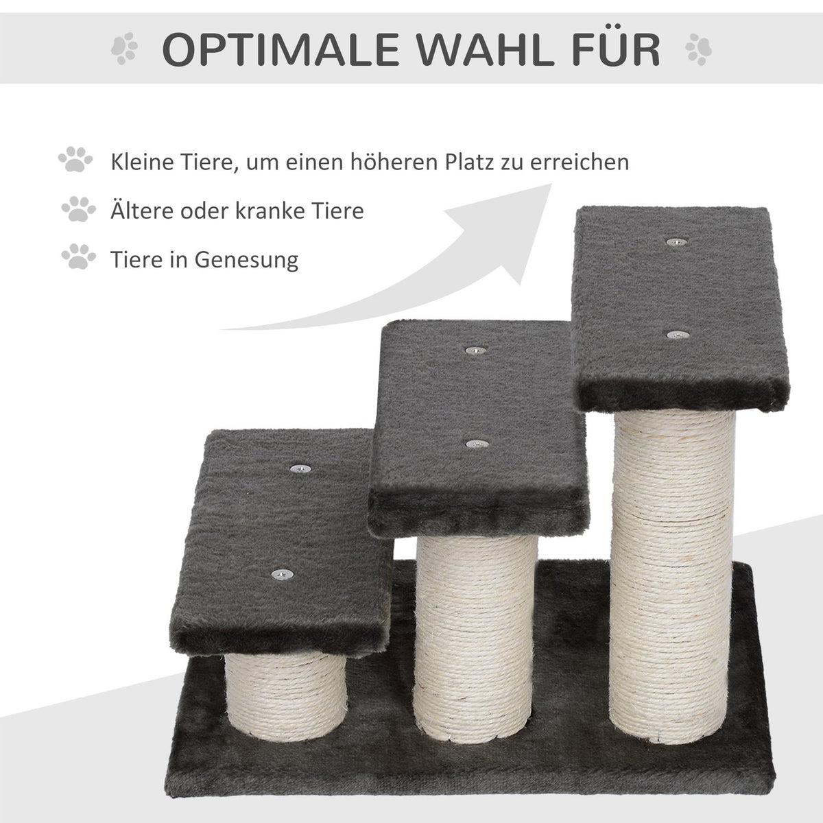 Pet Stairs For Cats And Dogs 3-Step Dog Stairs & Cat Stairs, Plush, Dark Gray, 45X35X34Cm