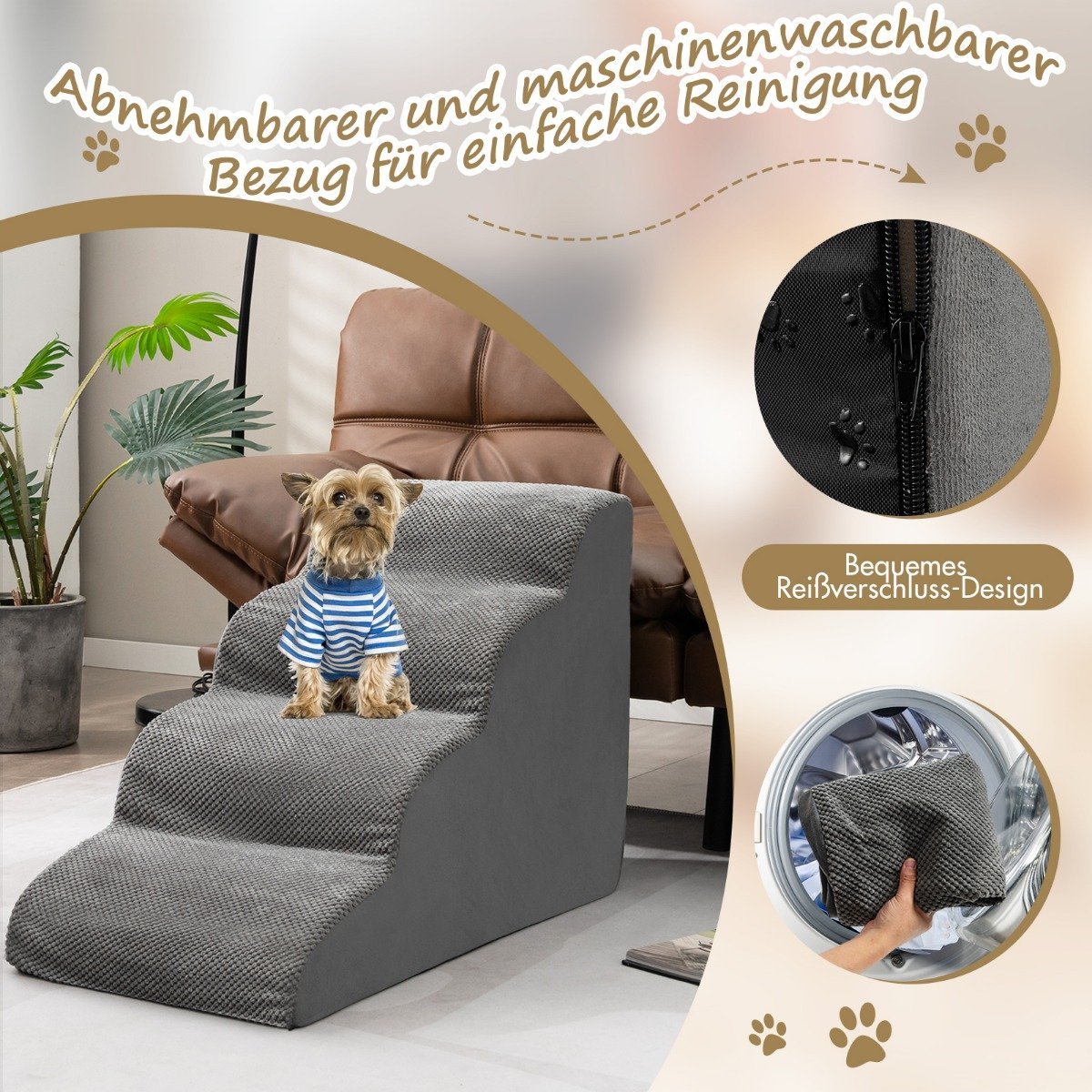 Pet Stairs Non-Slip 4-Tier Dog Ramp Made of Foam 72 x 41 x 51 cm Gray