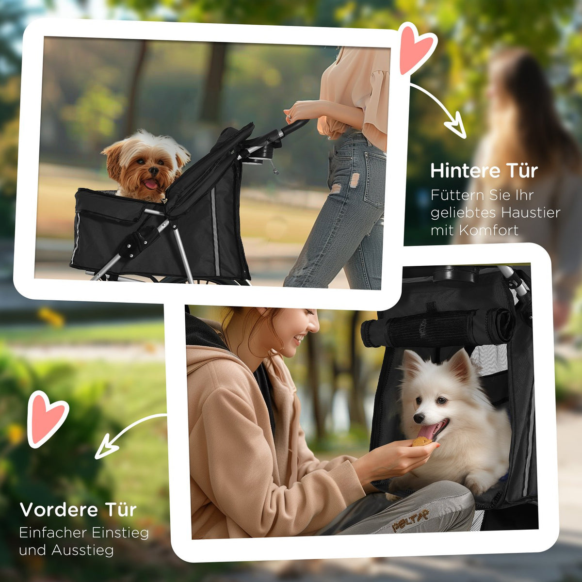 Pet Stroller for Small Dogs, Foldable, Black, 10kg Capacity