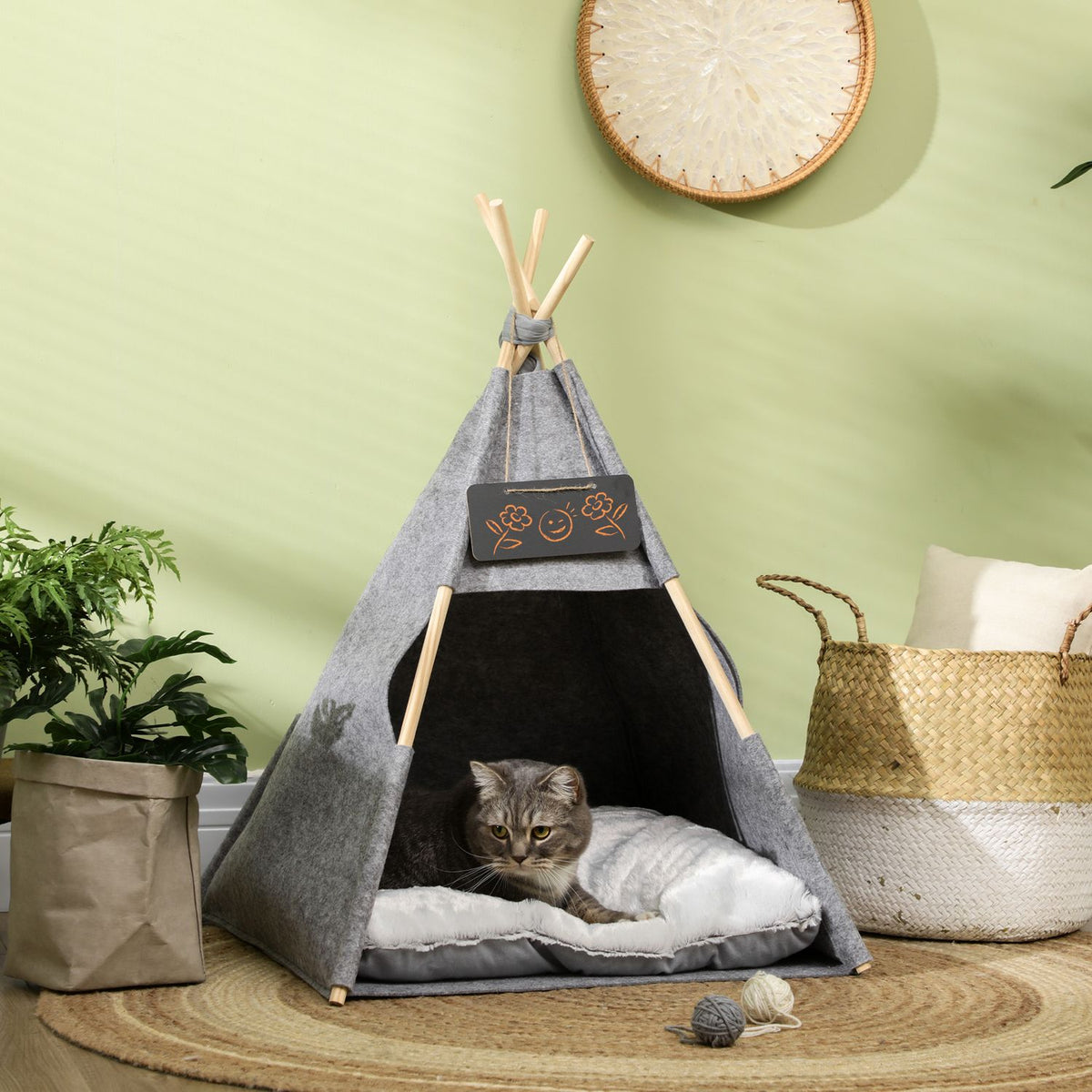 Pet Tent Cozy Cat House & Dog Tent With Soft Cushion Plush Felt Machine Washable Gray 58X58X80Cm