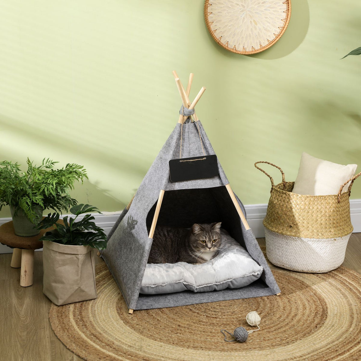 Pet Tent Cozy Cat House & Dog Tent With Soft Cushion Plush Felt Machine Washable Gray 58X58X80Cm