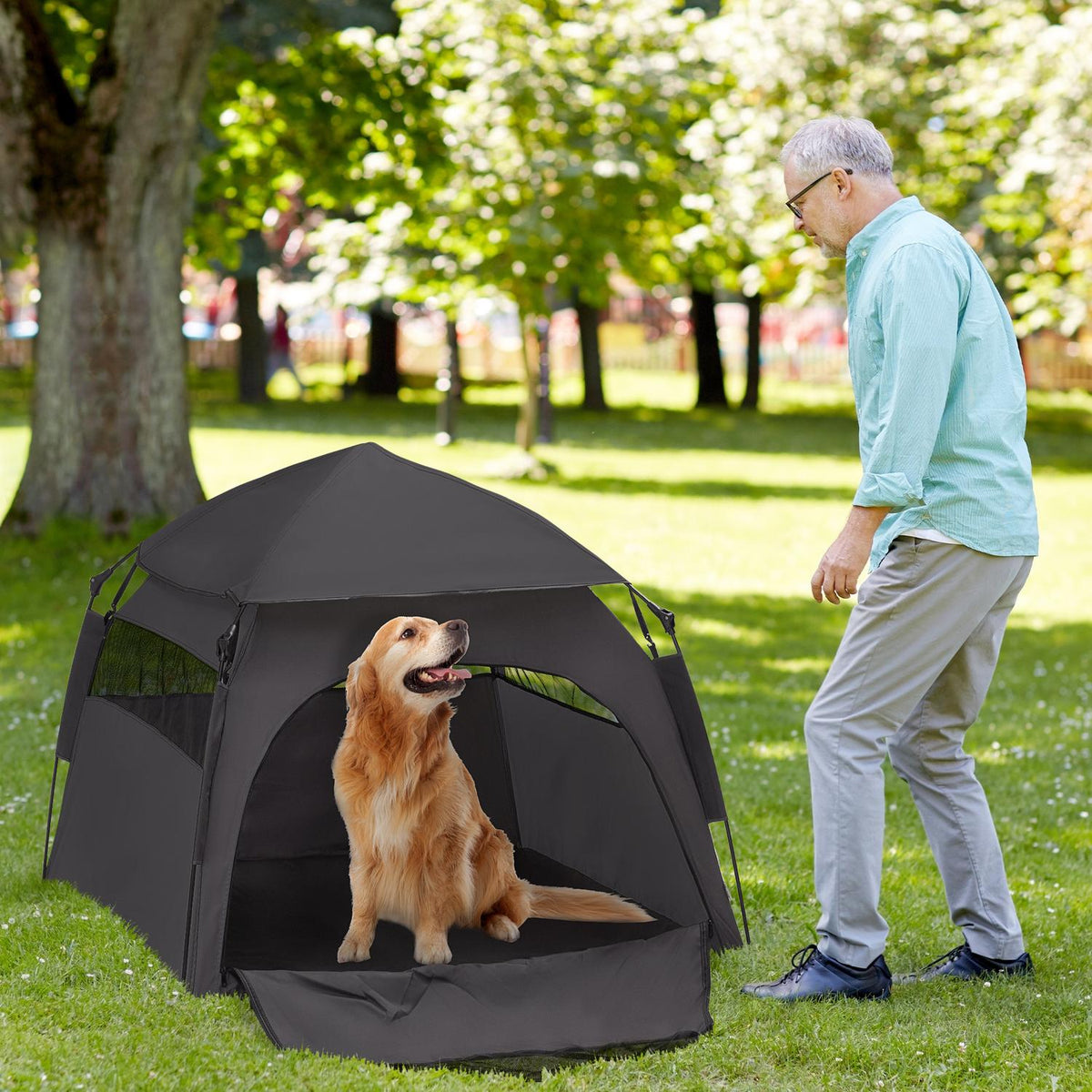 Pet Tent, Dog Tent, Outdoor Cat House, Dog House With Mesh Window, Dog Teepee Tent With Carry Bag, Sun Canopy, Dark Gray