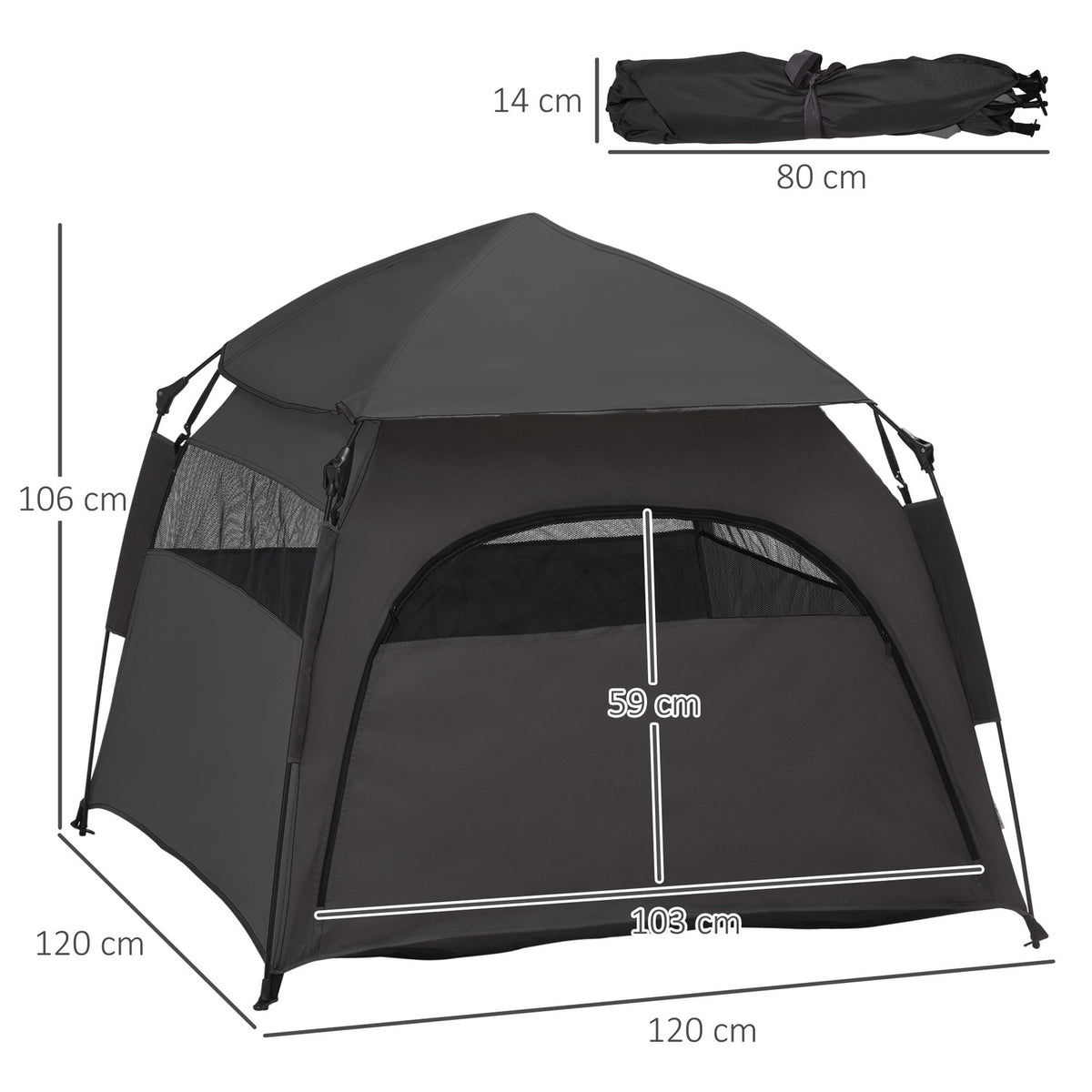 Pet Tent, Dog Tent, Outdoor Cat House, Dog House With Mesh Window, Dog Teepee Tent With Carry Bag, Sun Canopy, Dark Gray