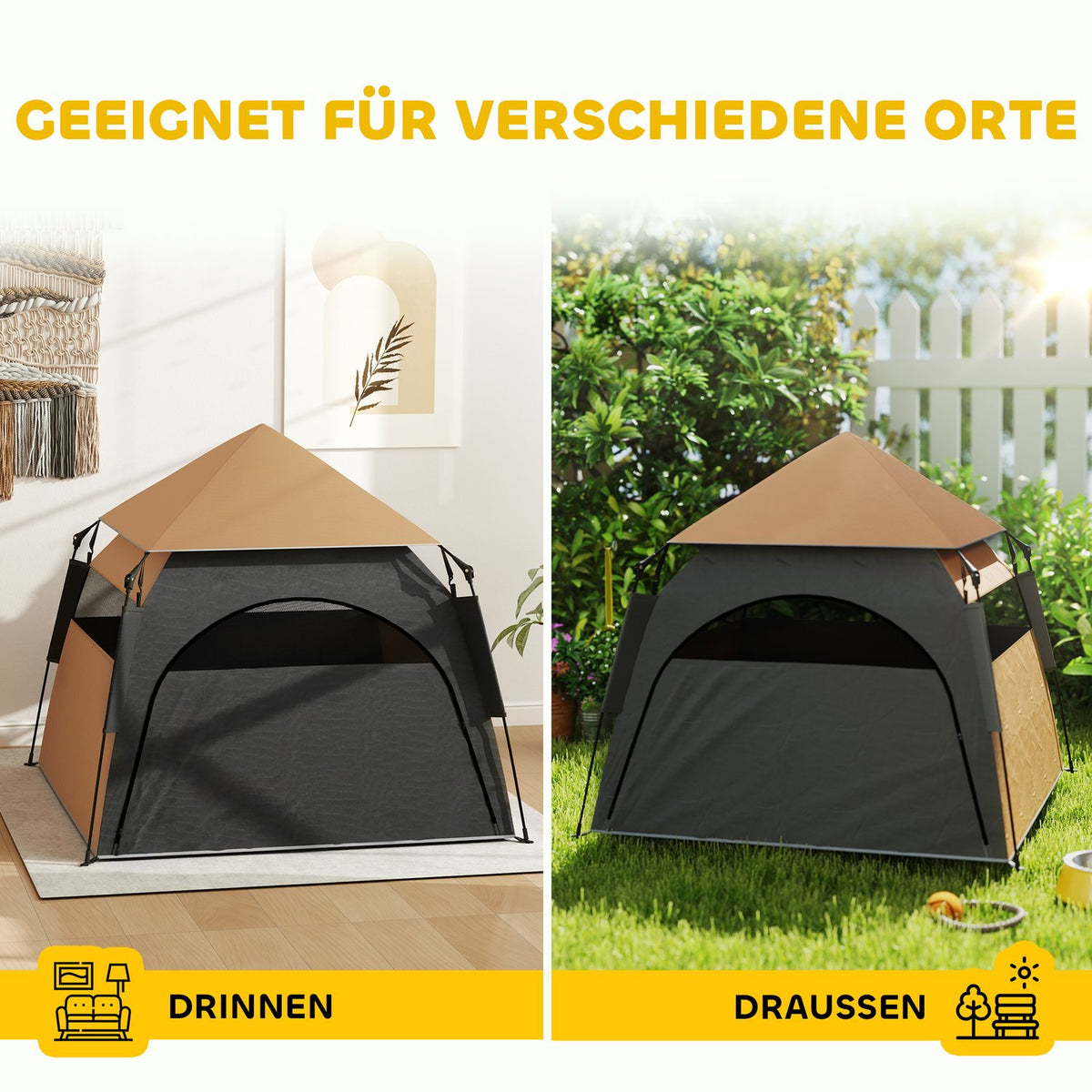 Pet Tent, Dog Tent, Outdoor Cat House, Dog House with Mesh Window, Dog Teepee Tent with Carry Bag, Sun Canopy for Backyard, Living Room, Dark Brown
