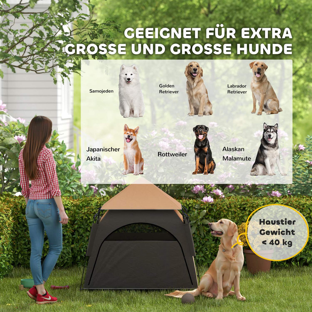 Pet Tent, Dog Tent, Outdoor Cat House, Dog House with Mesh Window, Dog Teepee Tent with Carry Bag, Sun Canopy for Backyard, Living Room, Dark Brown