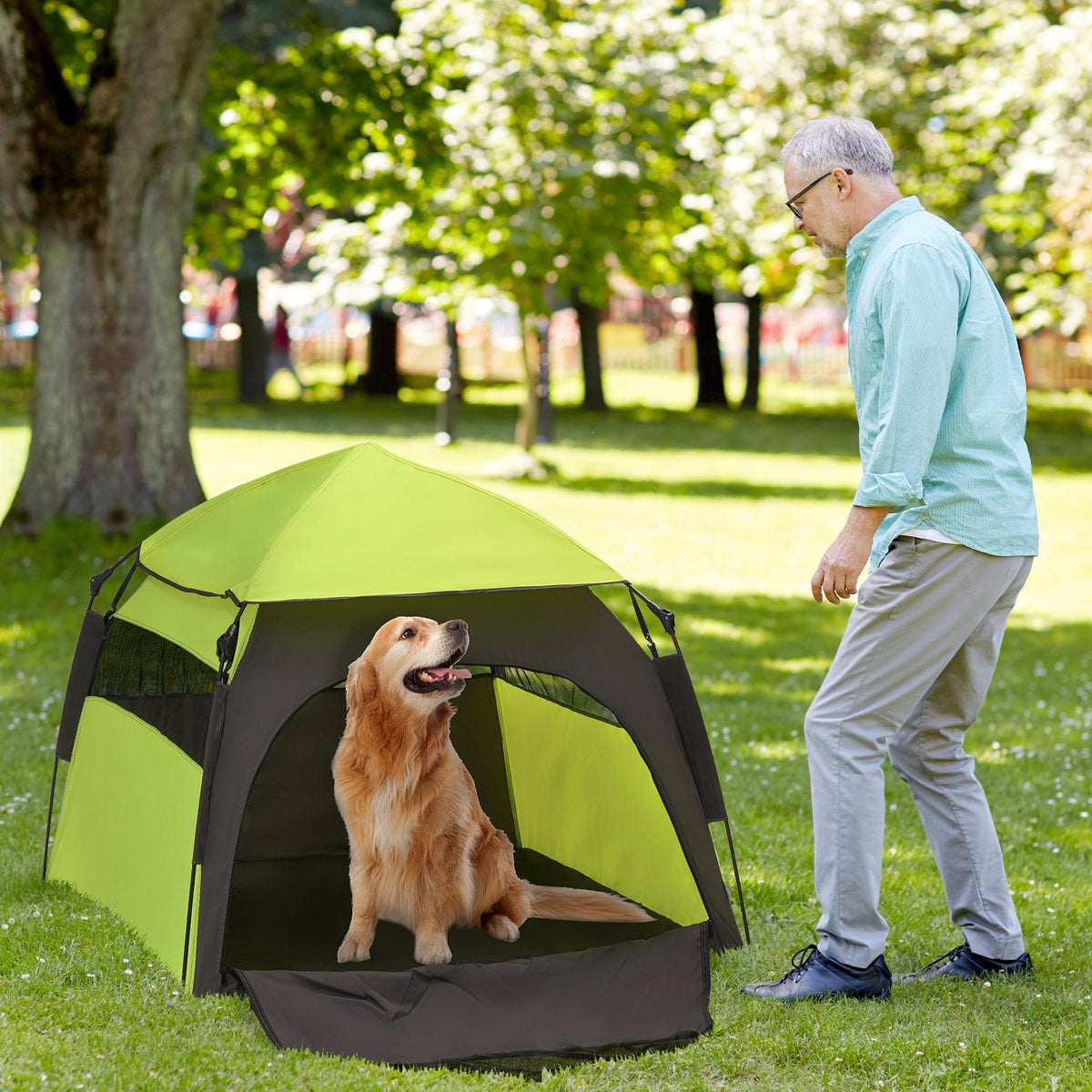Pet Tent Outdoor Dog Tent & Cat House, Dog House With Mesh Window, Teepee Tent With Carry Bag & Sun Canopy, Green