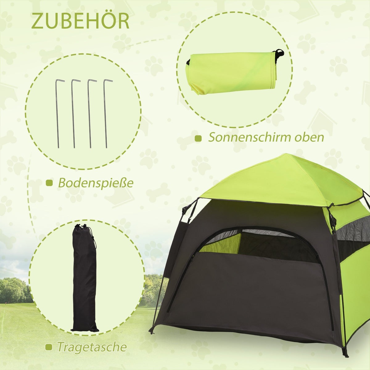 Pet Tent Outdoor Dog Tent & Cat House, Dog House With Mesh Window, Teepee Tent With Carry Bag & Sun Canopy, Green