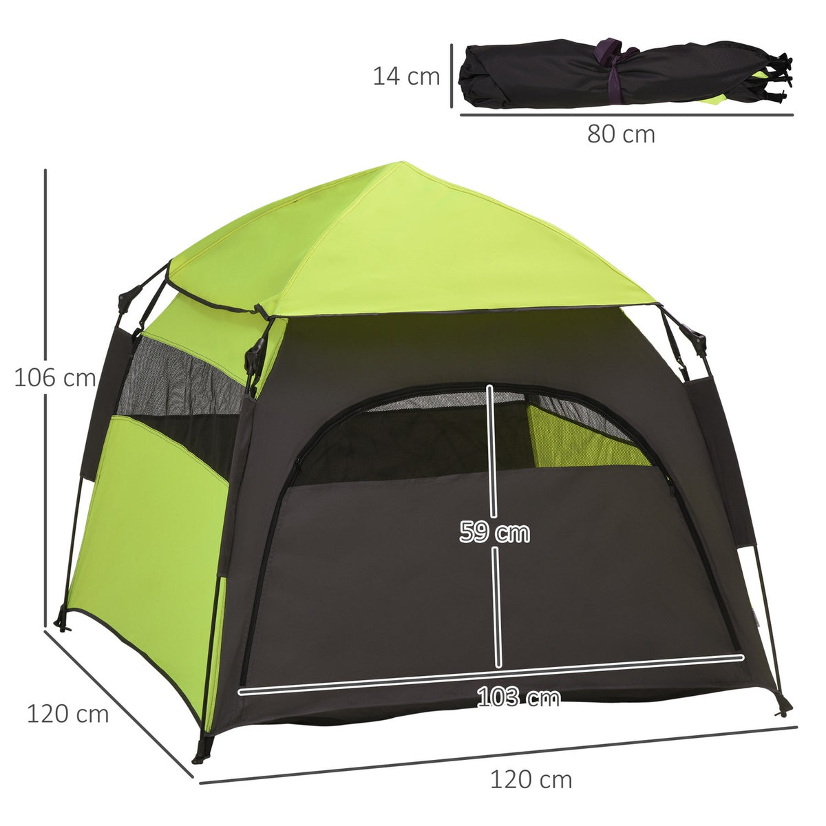Pet Tent Outdoor Dog Tent & Cat House, Dog House With Mesh Window, Teepee Tent With Carry Bag & Sun Canopy, Green
