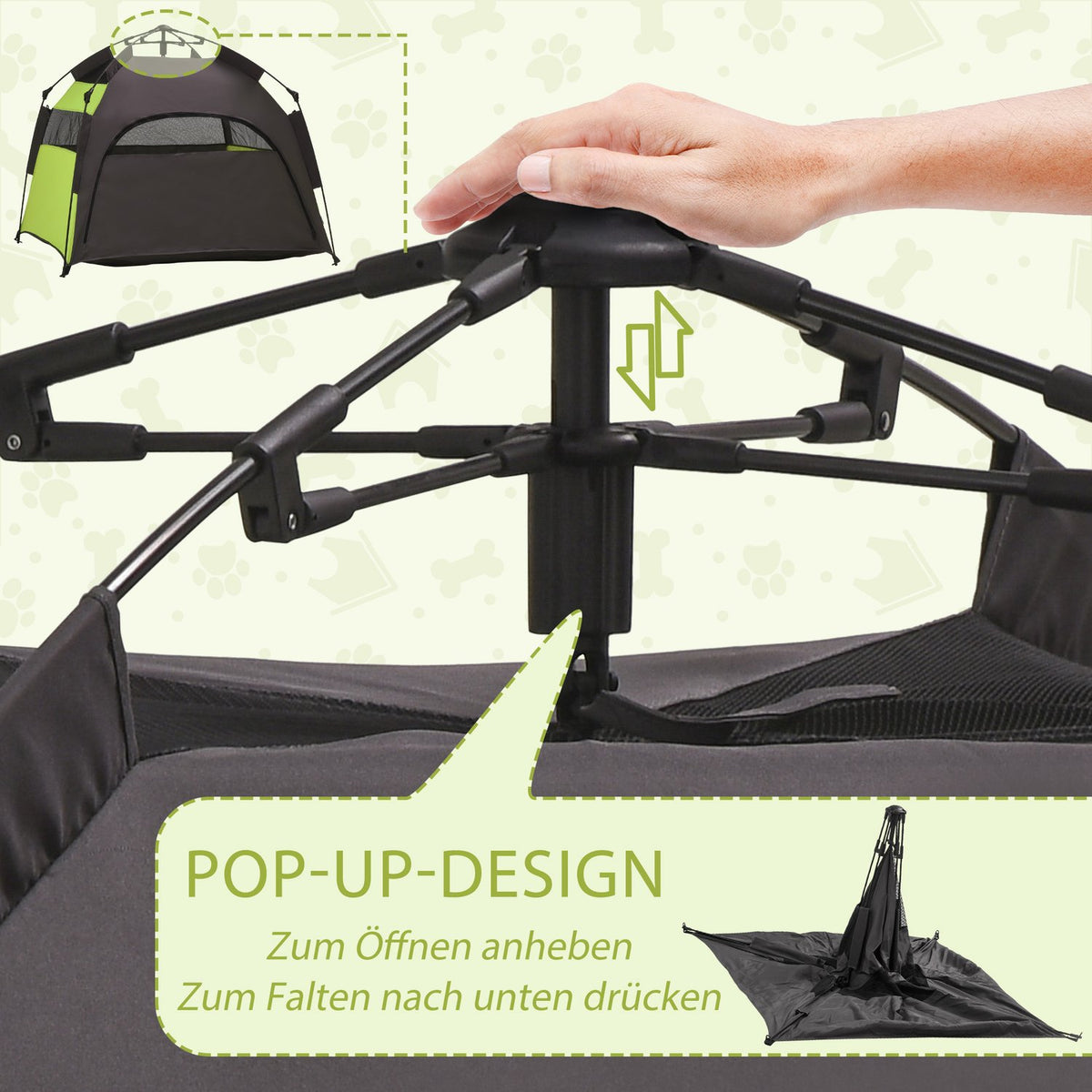 Pet Tent Outdoor Dog Tent & Cat House, Dog House With Mesh Window, Teepee Tent With Carry Bag & Sun Canopy, Green