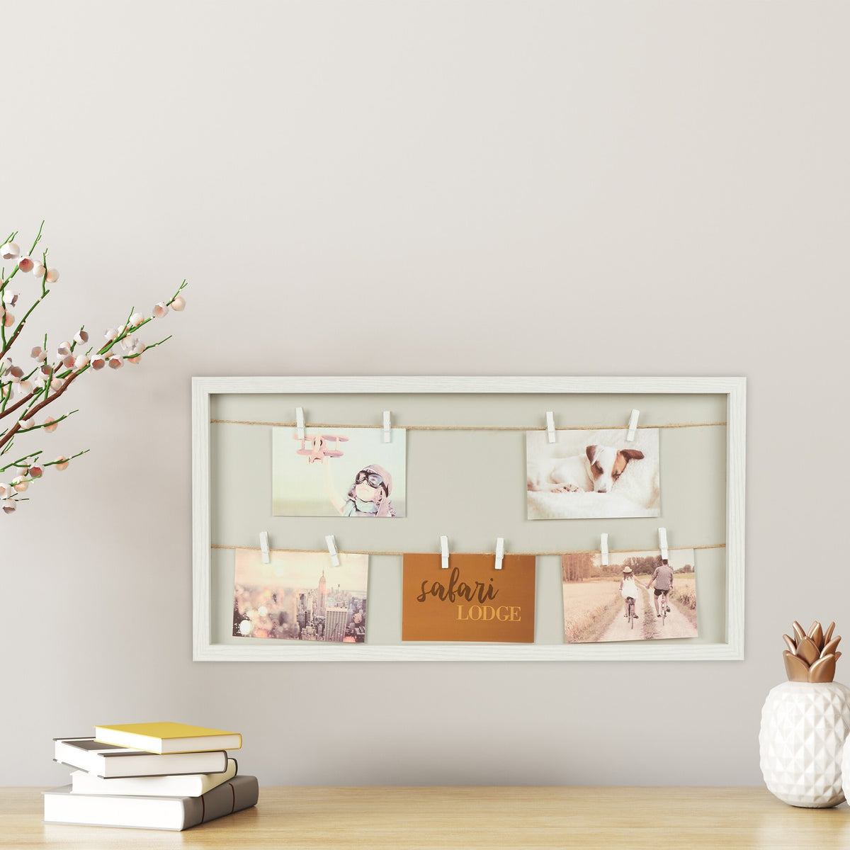 Photo Display Board with Clips & Hanging Rope