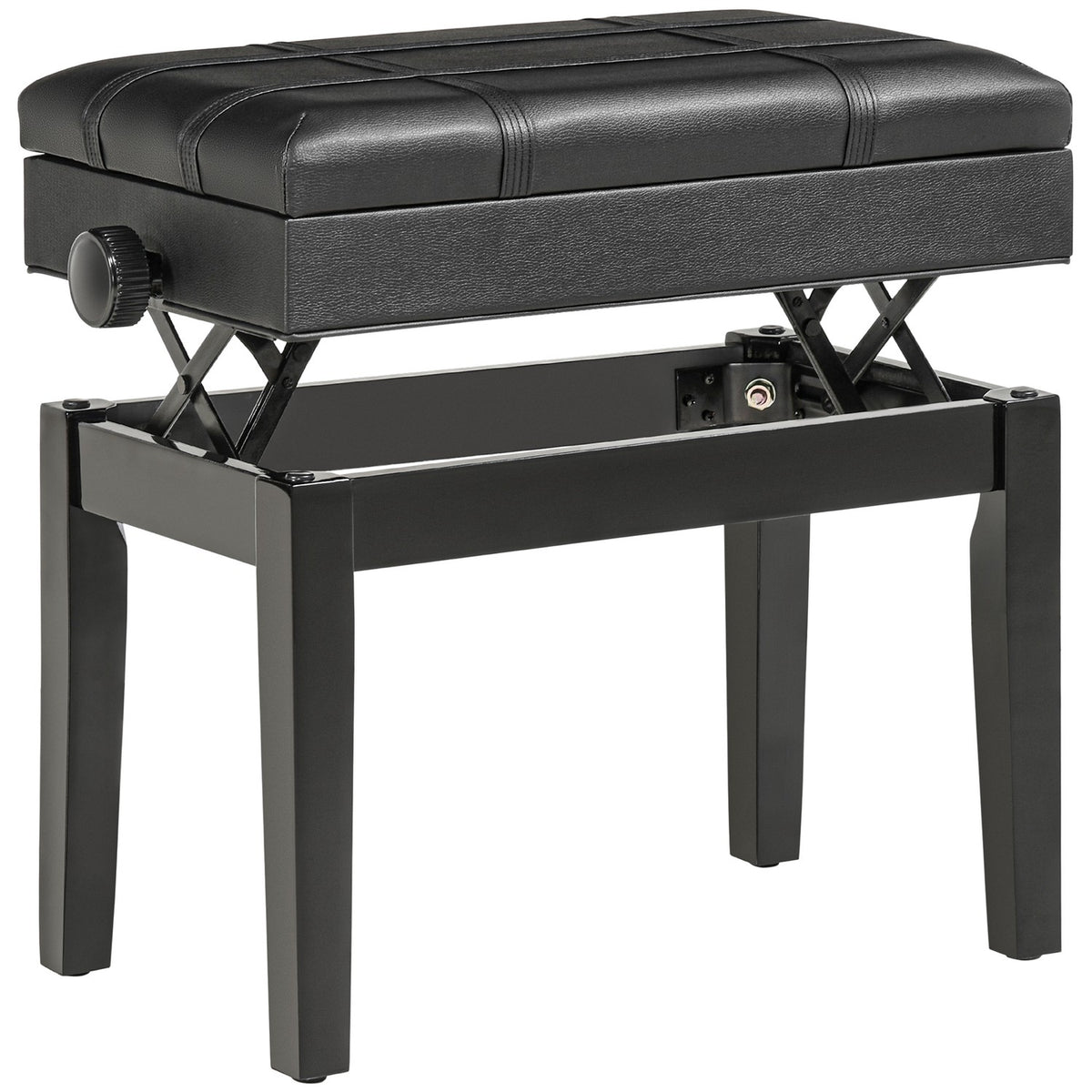 Piano Bench Height-Adjustable Piano Stool With Storage Space, Leather Cushion, Black, 63X35X46-56 Cm