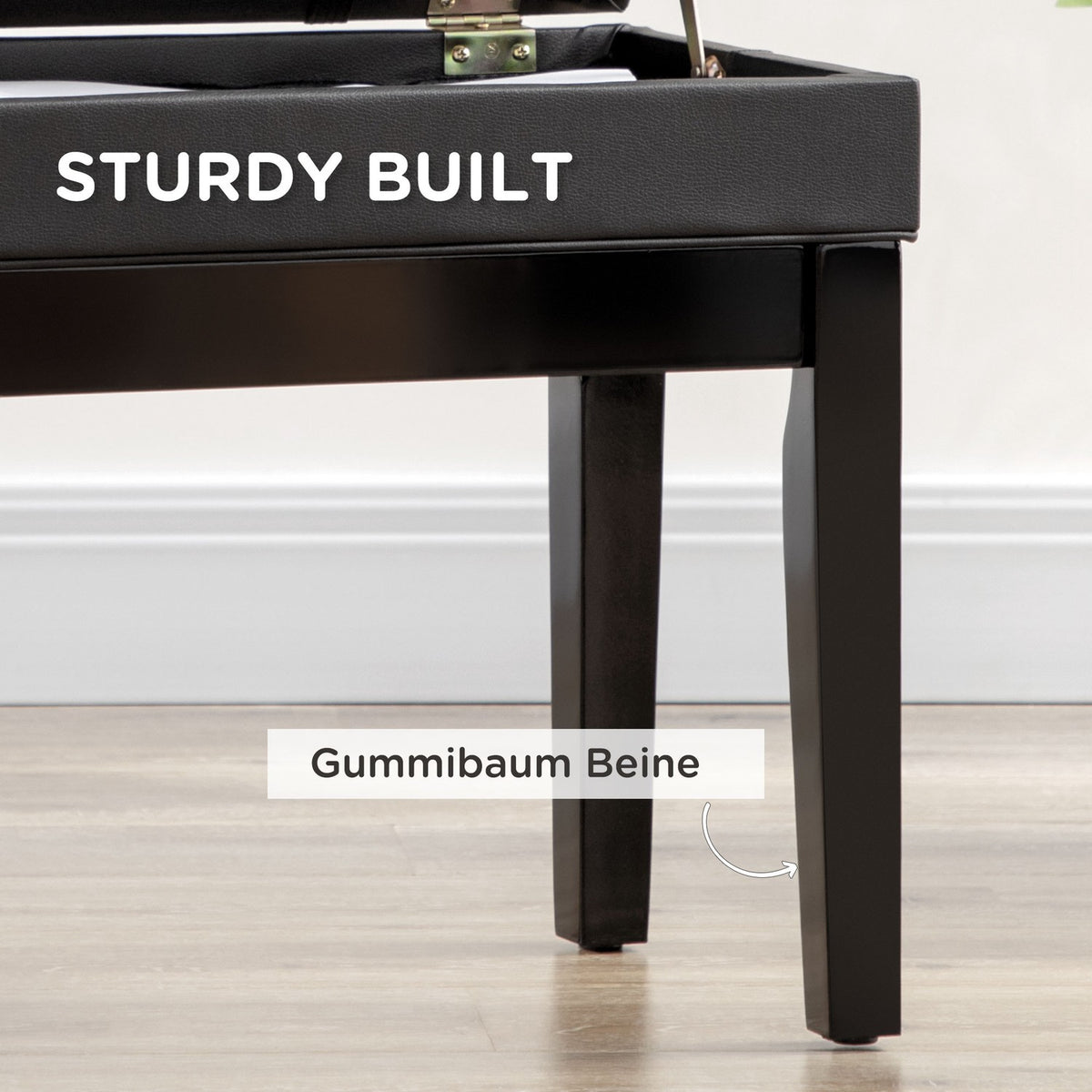 Piano Bench Height-Adjustable Piano Stool With Storage Space, Leather Cushion, Black, 63X35X46-56 Cm