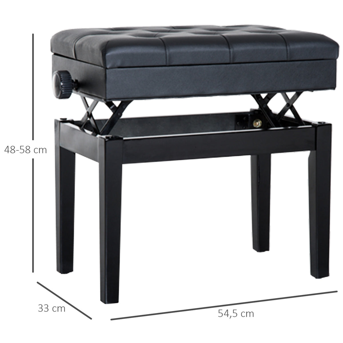 Piano Bench Storage Space Makeup Stool Height Adjustable 54.5X33X48-58Cm