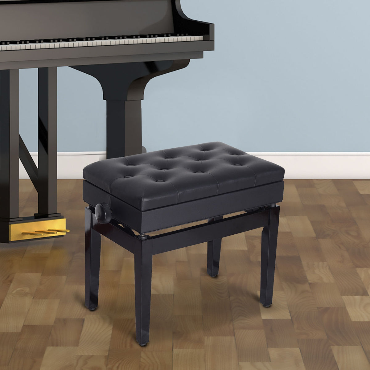 Piano Bench Storage Space Makeup Stool Height Adjustable 54.5X33X48-58Cm