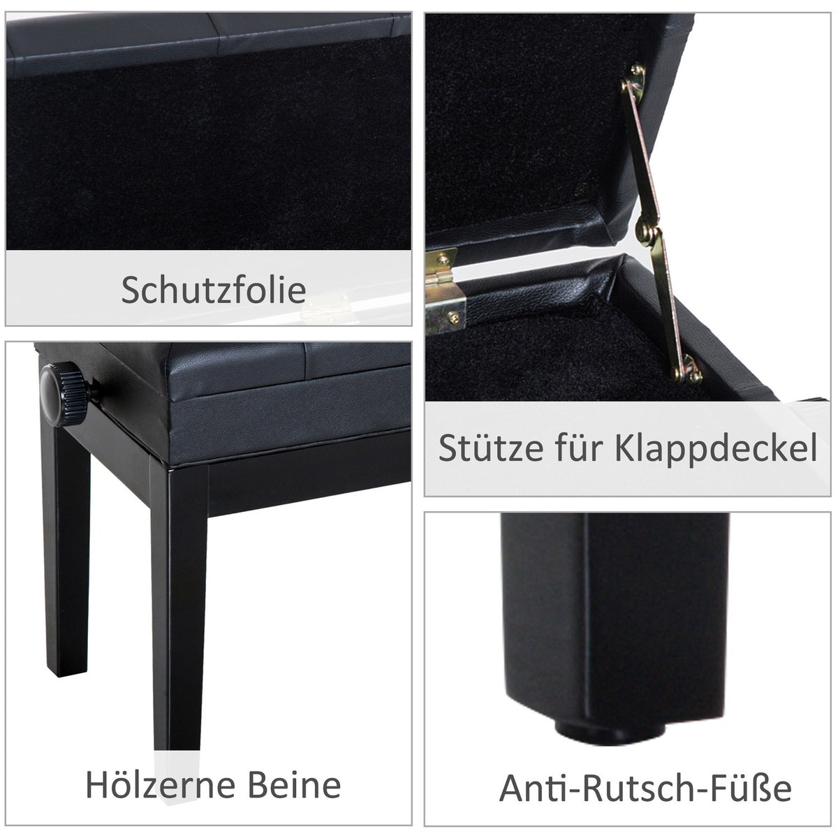Piano Bench Storage Space Makeup Stool Height Adjustable 54.5X33X48-58Cm