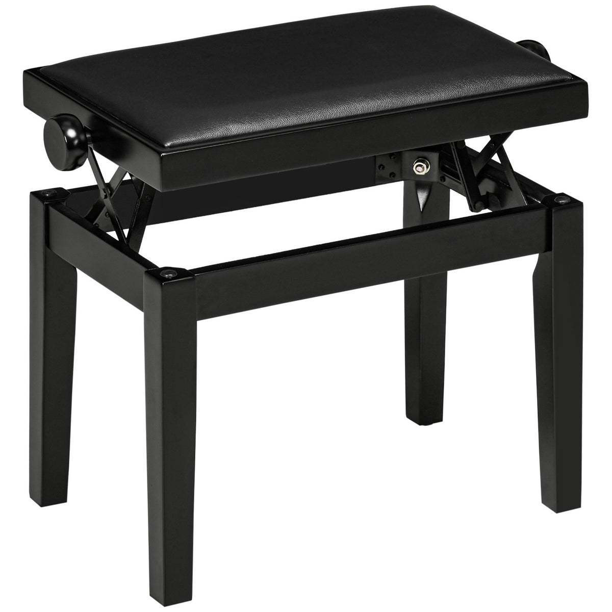 Piano Stool, Height-Adjustable Piano Bench With Leather Cushion, Piano Bench, Faux Leather, Rubber Wood, Black, 63 X 33 X 45-56 Cm