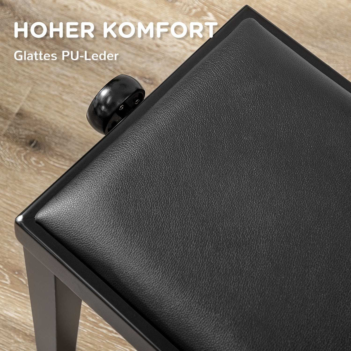 Piano Stool, Height-Adjustable Piano Bench With Leather Cushion, Piano Bench, Faux Leather, Rubber Wood, Black, 63 X 33 X 45-56 Cm