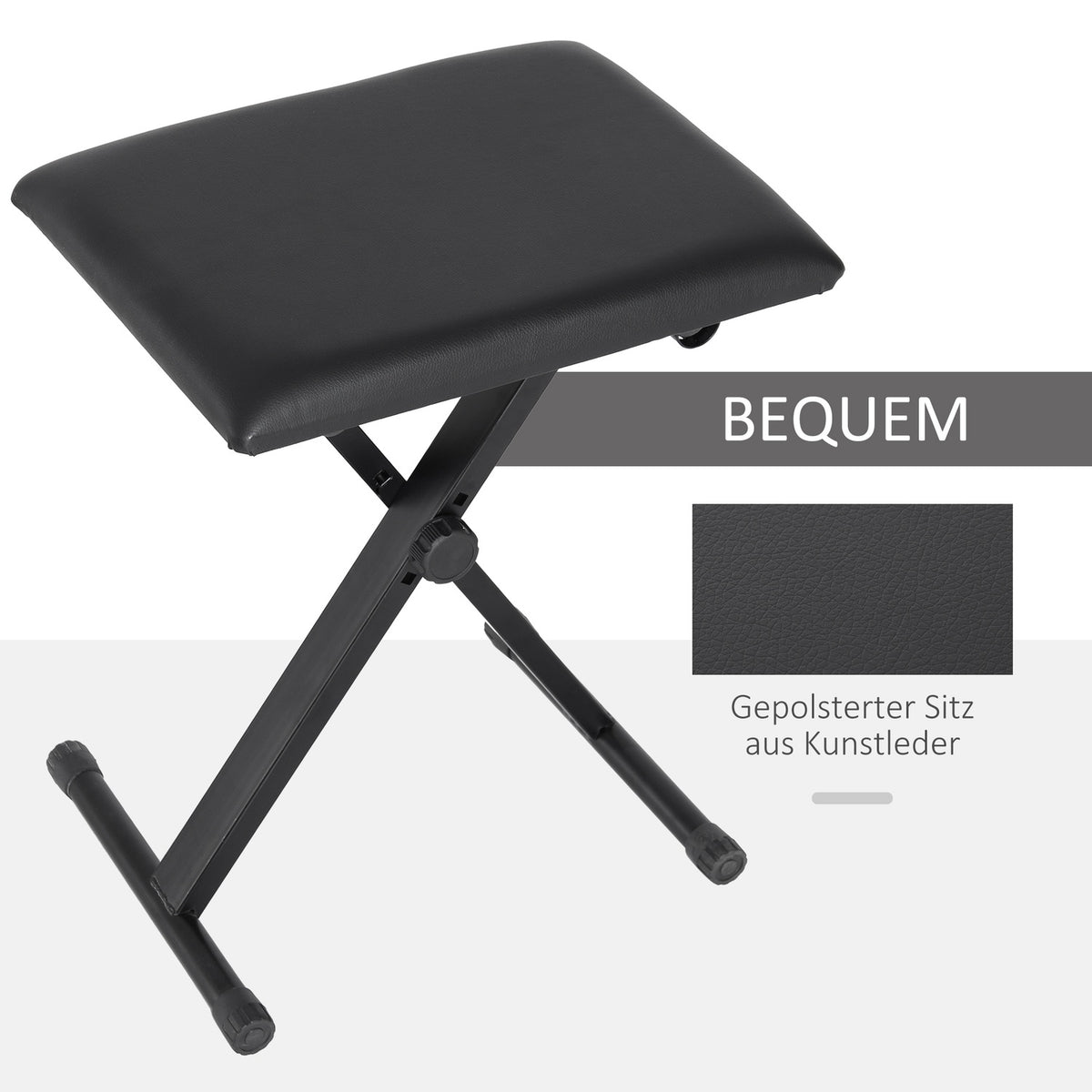 Piano Stool Piano Bench Height Adjustable Foldable Metal Faux Leather Foam Black 39 X 29 X 37-47 Cm