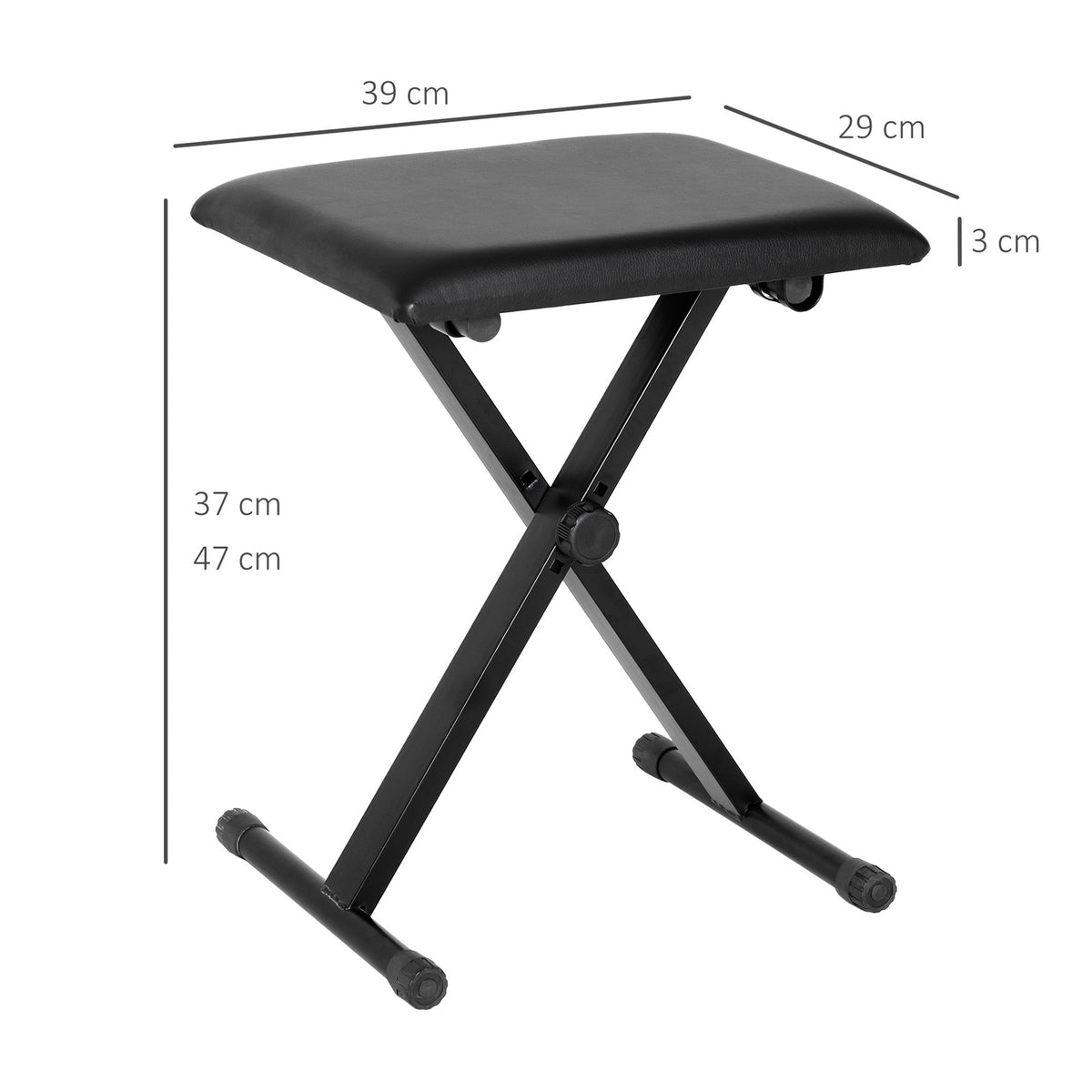 Piano Stool Piano Bench Height Adjustable Foldable Metal Faux Leather Foam Black 39 X 29 X 37-47 Cm