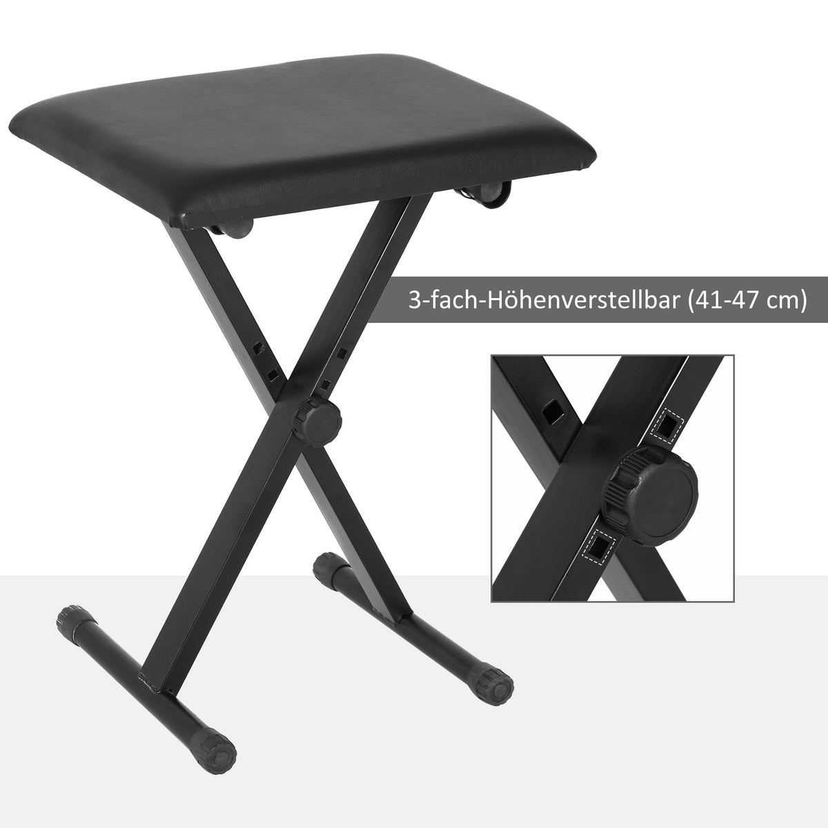 Piano Stool Piano Bench Height Adjustable Foldable Metal Faux Leather Foam Black 39 X 29 X 37-47 Cm