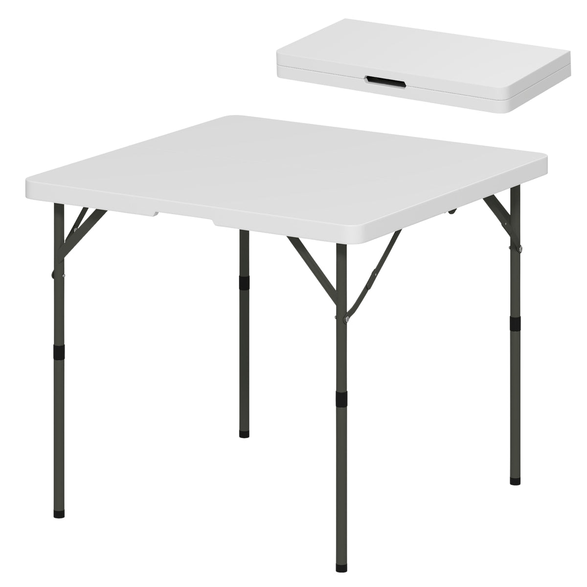 Picnic Table, Folding Camping Table, Height Adjustable Folding Table, for Garden Parties, Camping, Barbecue, Plastic, Metal, White