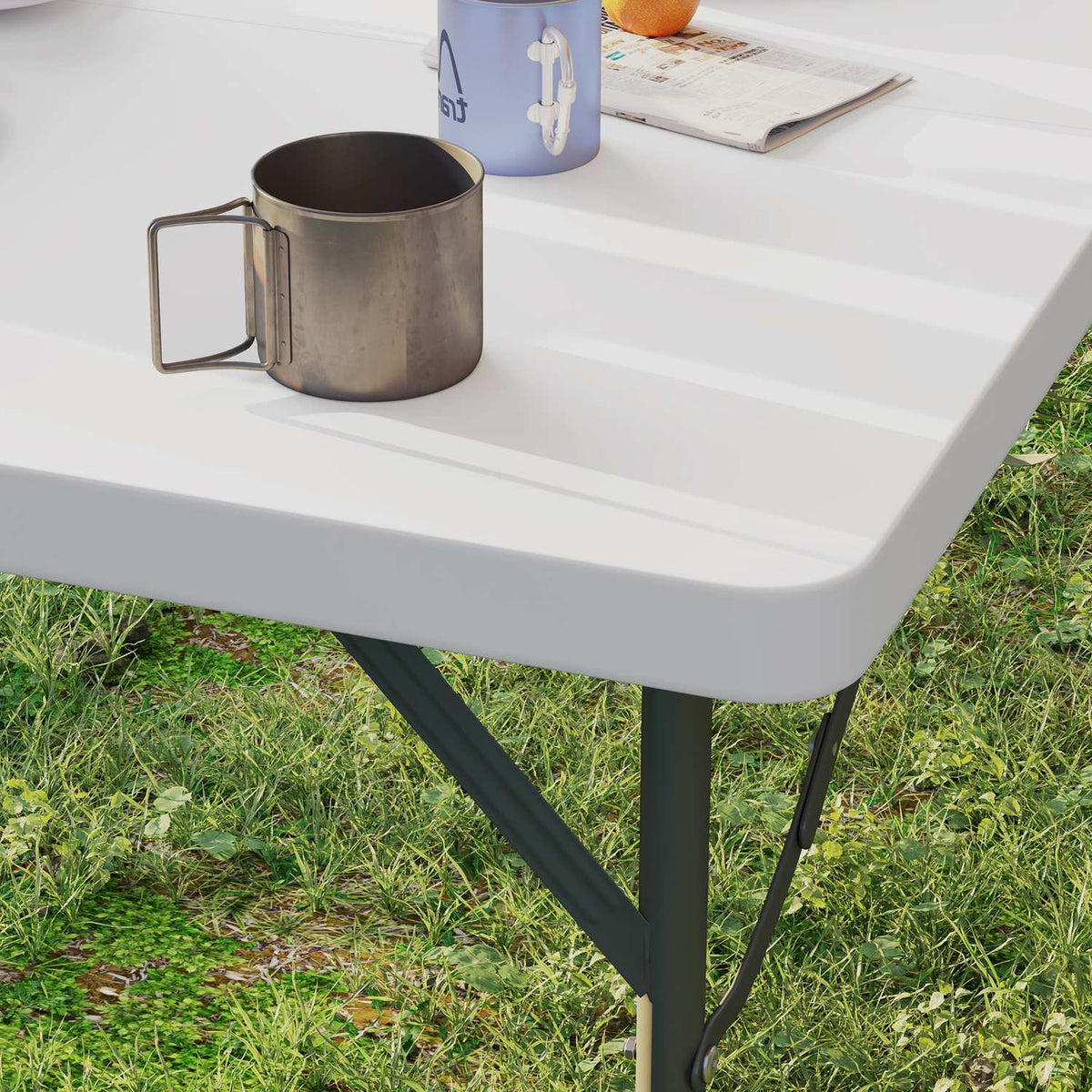 Picnic Table, Folding Camping Table, Height Adjustable Folding Table, for Garden Parties, Camping, Barbecue, Plastic, Metal, White
